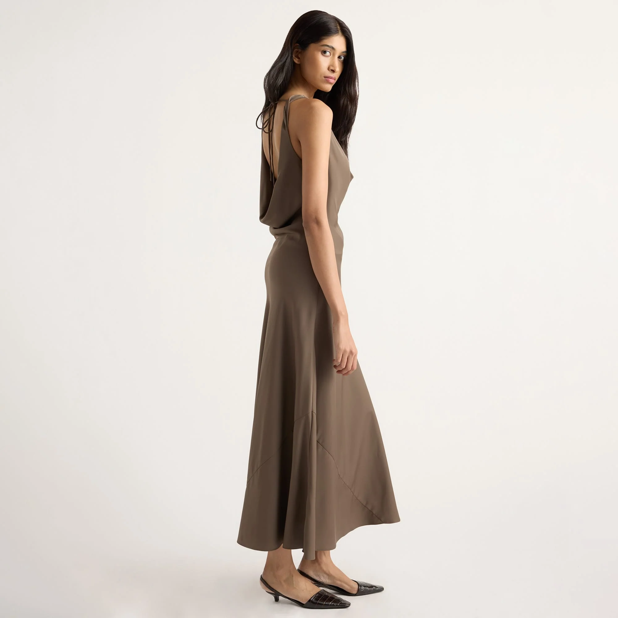 Anais Twist-Shoulder Cowl-Neck Dress