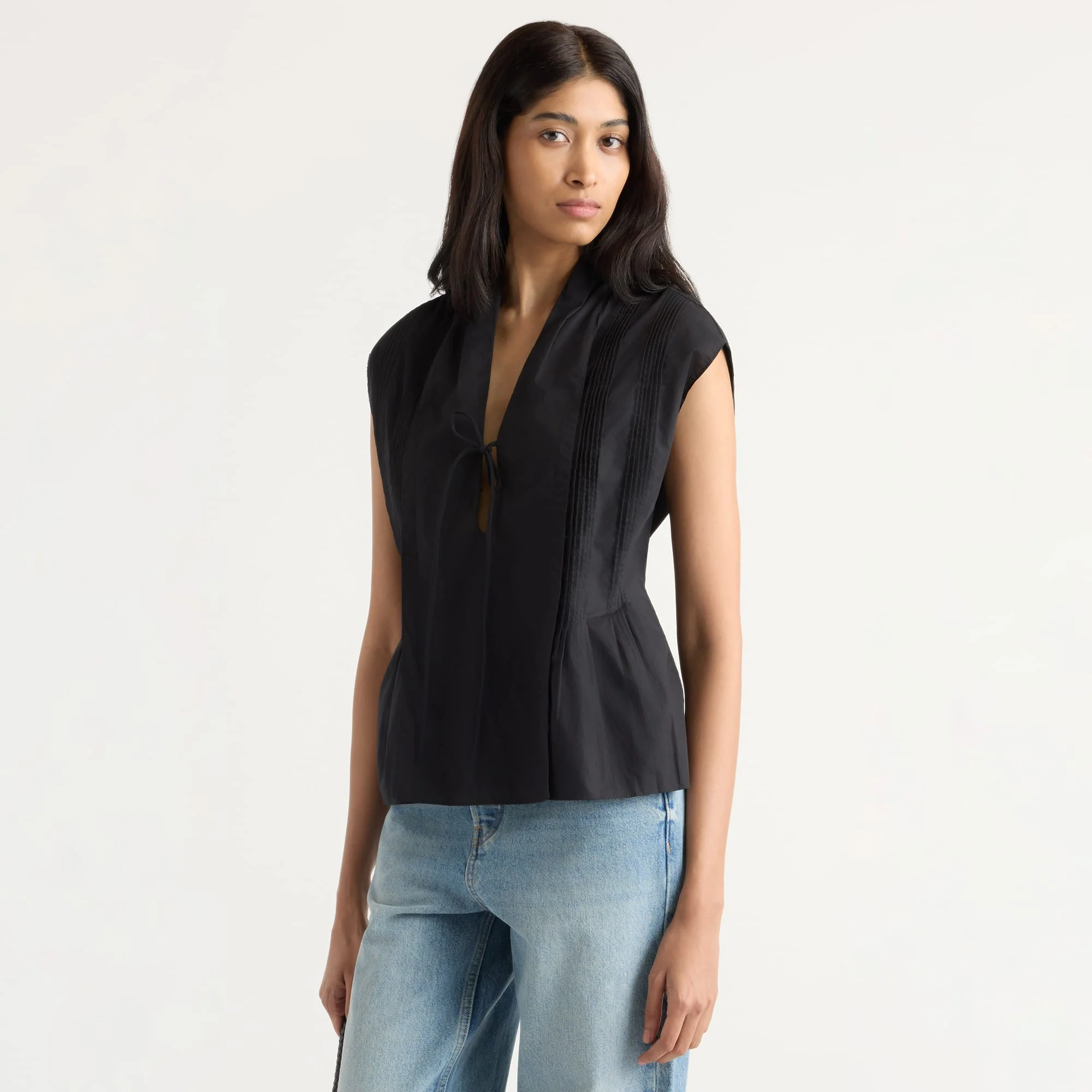 Claudine Pintuck-Pleated Blouse