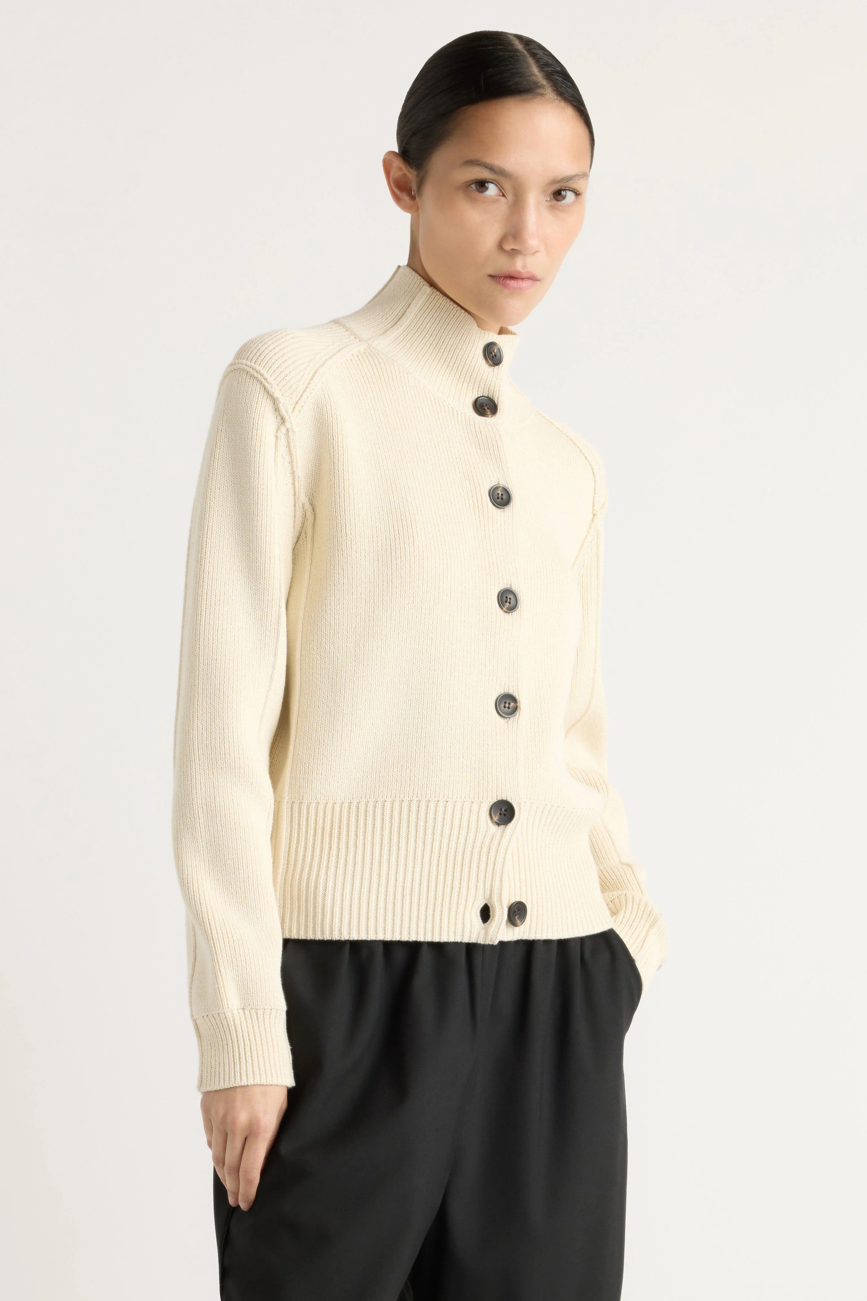 Clove Button Mock-Neck Knit Cardigan - Image 2