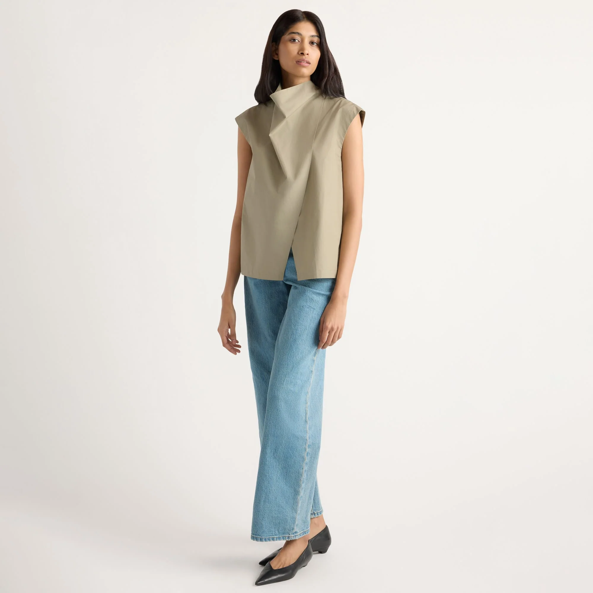 Denilyn Split-Front Wrap Poplin Blouse