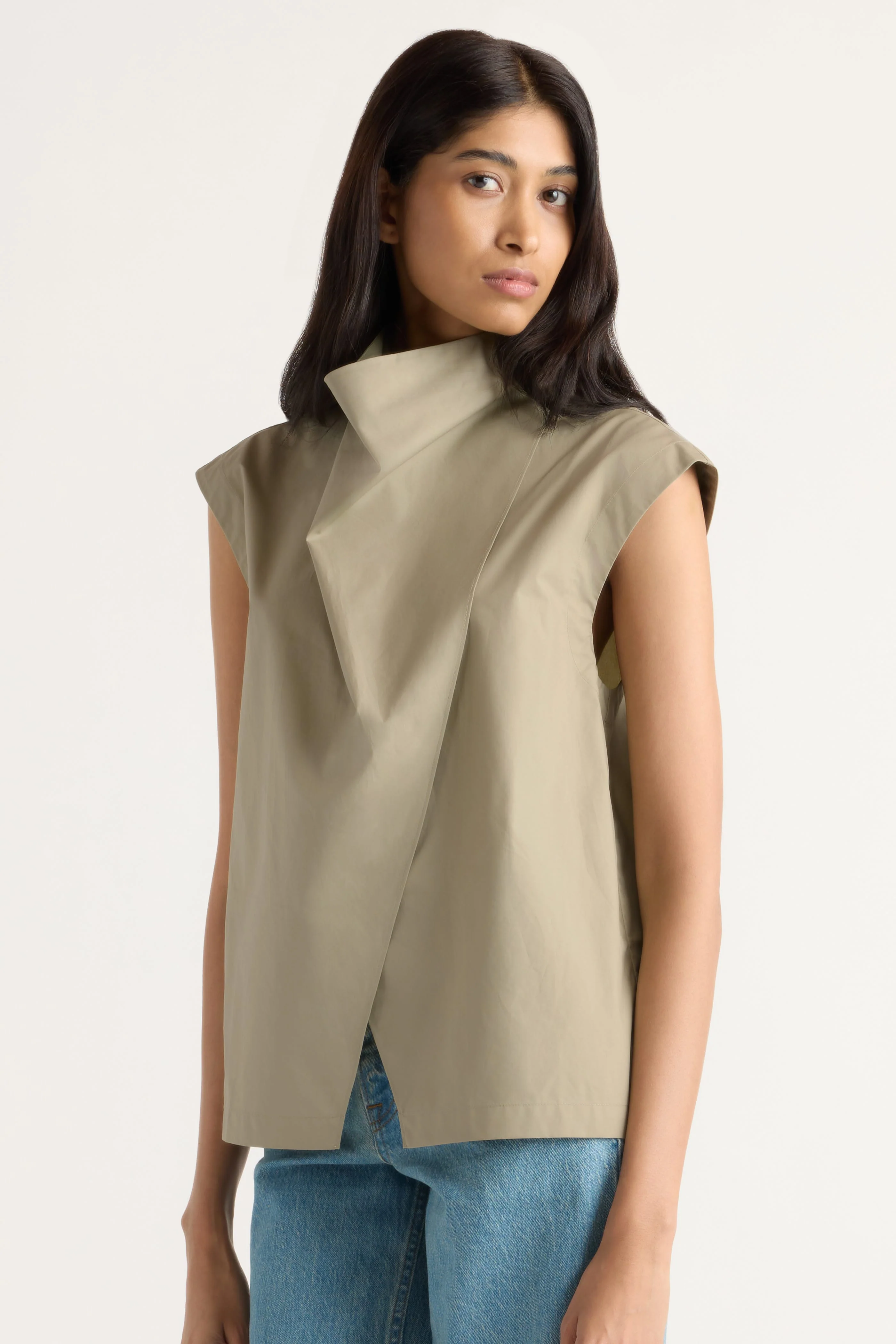 Denilyn Split-Front Wrap Poplin Blouse - Image 3