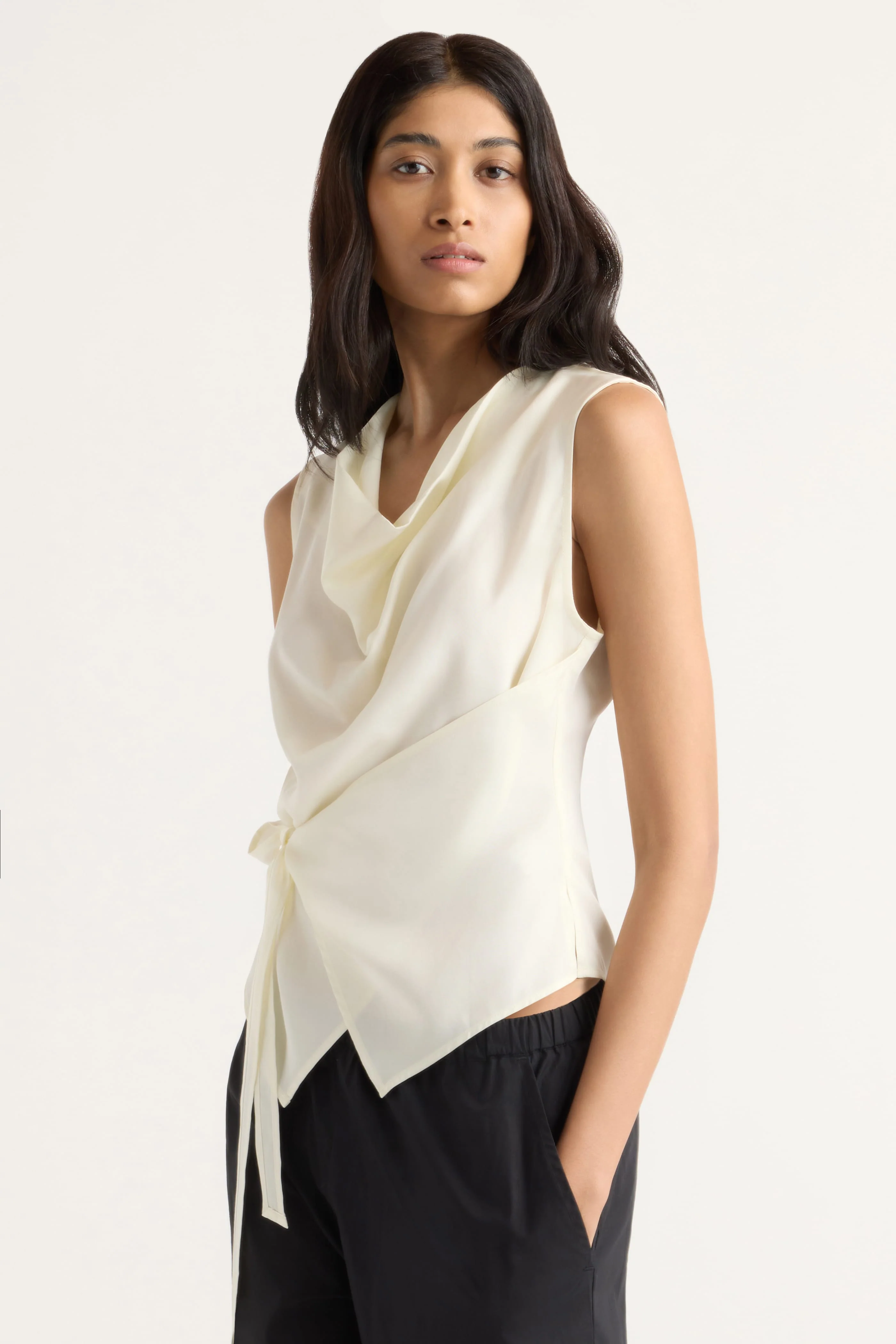 Dion Tencel Cowl-Neck Wrap Blouse - Image 2