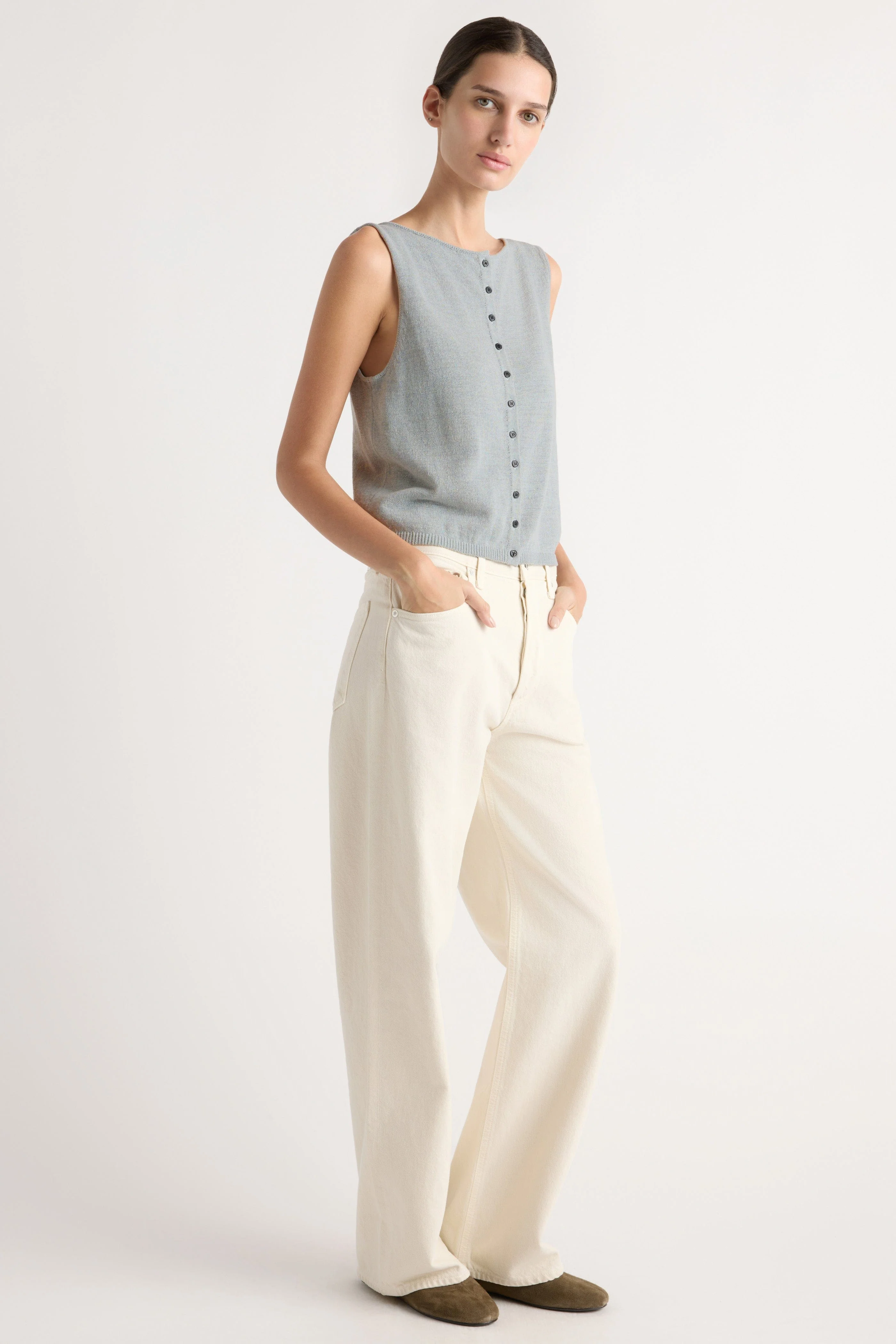 Elith Cotton-Linen Button Knit Vest - Image 3