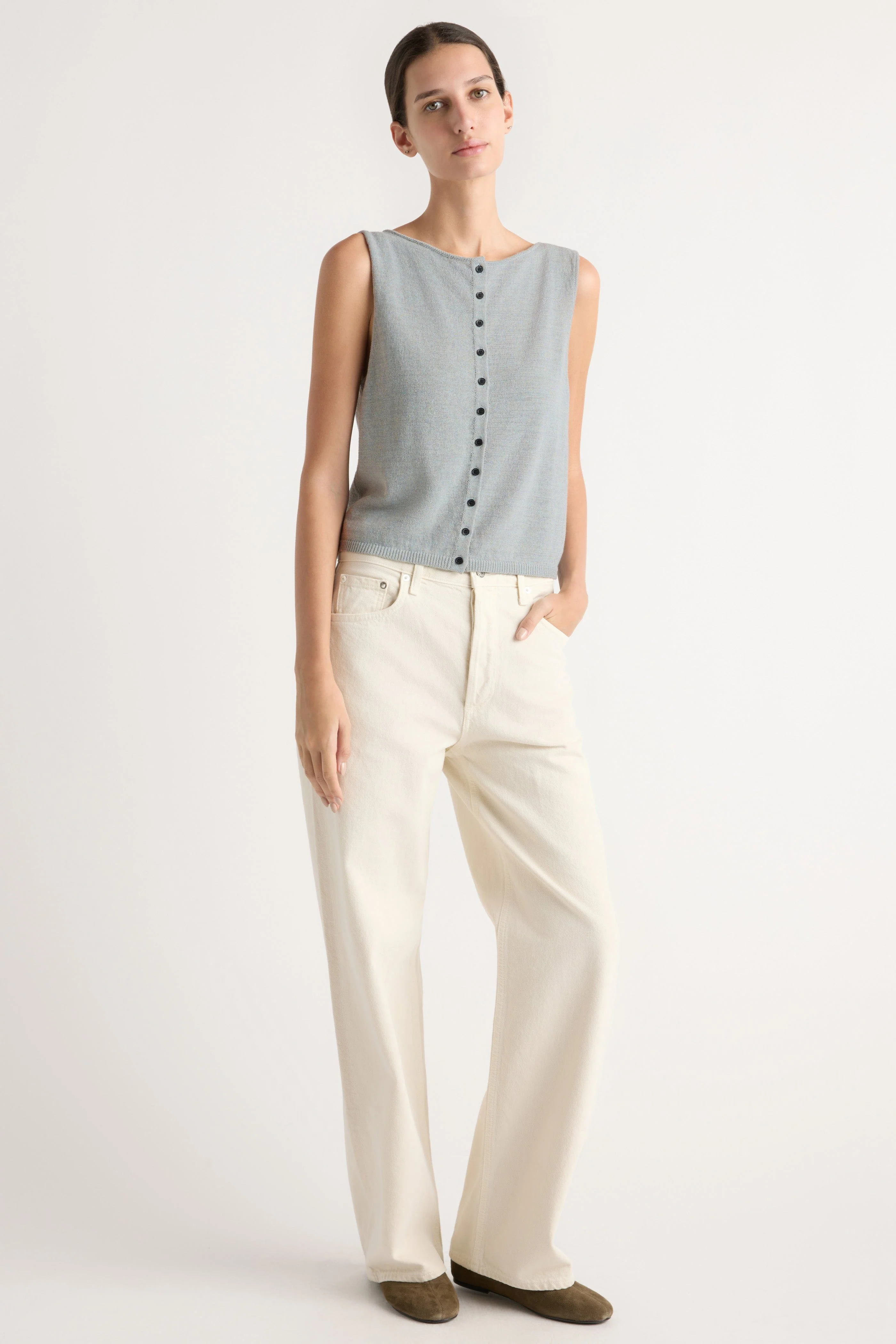 Elith Cotton-Linen Button Knit Vest - Image 5