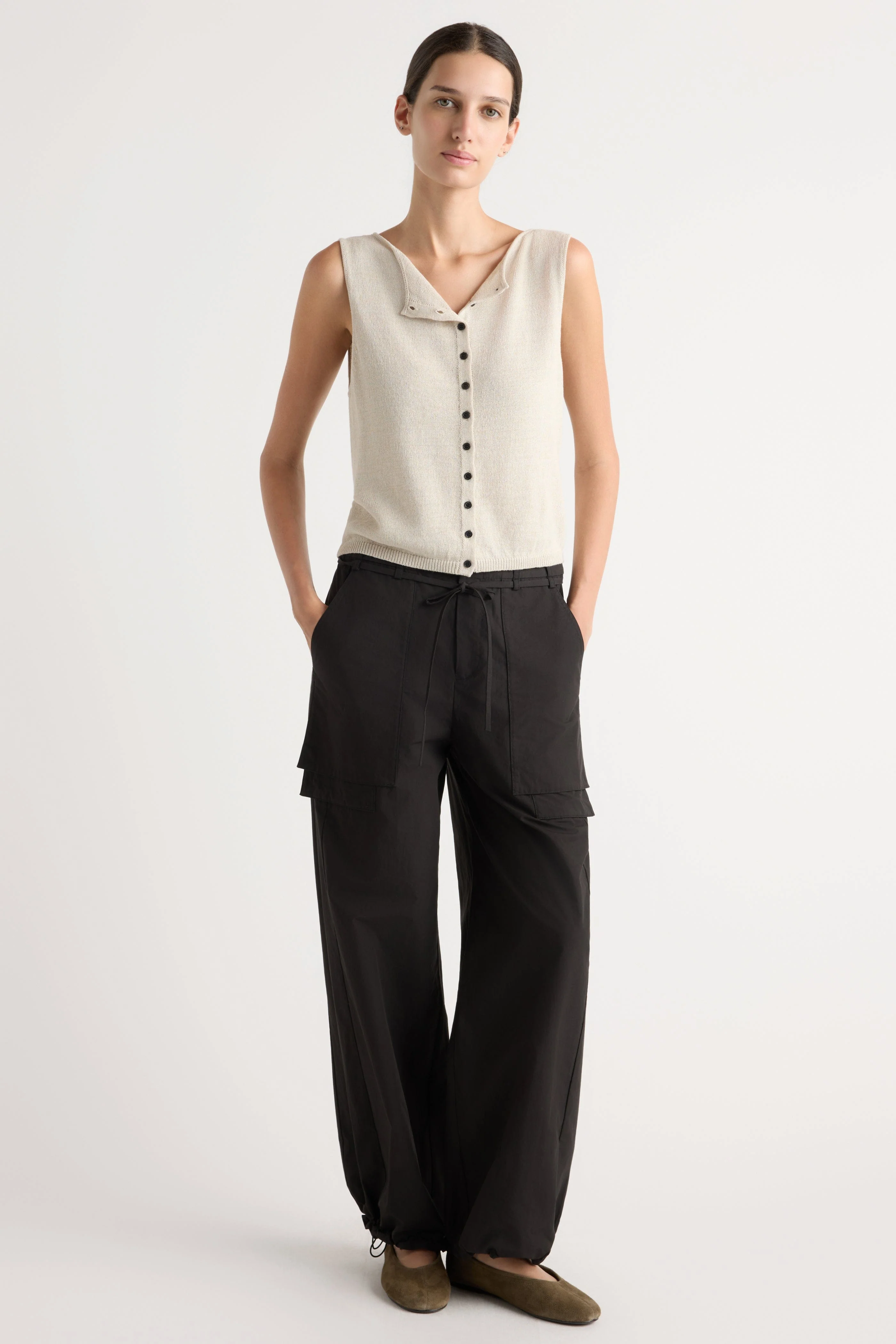 Elith Cotton-Linen Button Knit Vest - Image 4