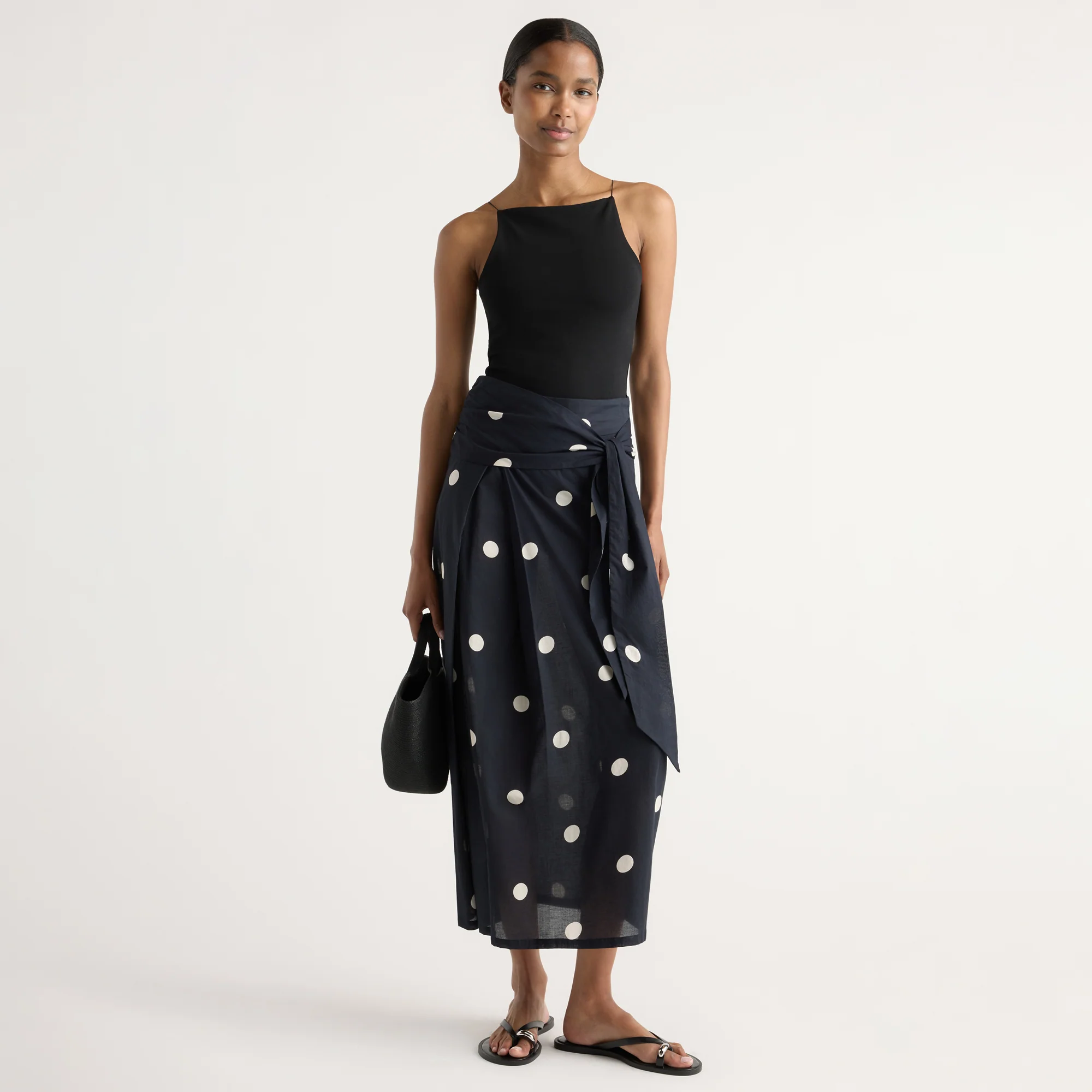 Elodia Lightweight Tie-Waist Polka Dot Skirt