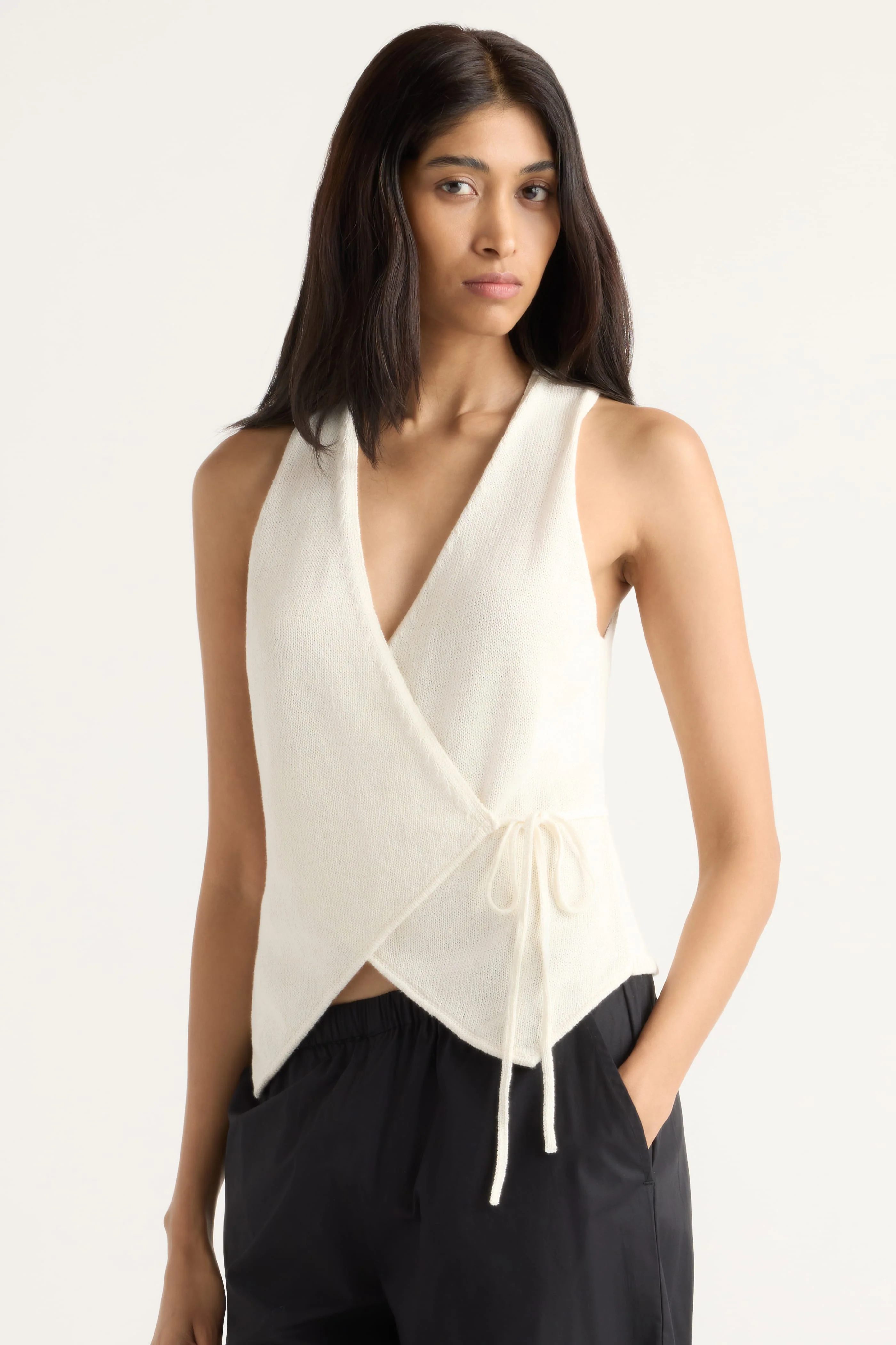 Fatima Wrap Cotton-Linen Knit Top - Image 2