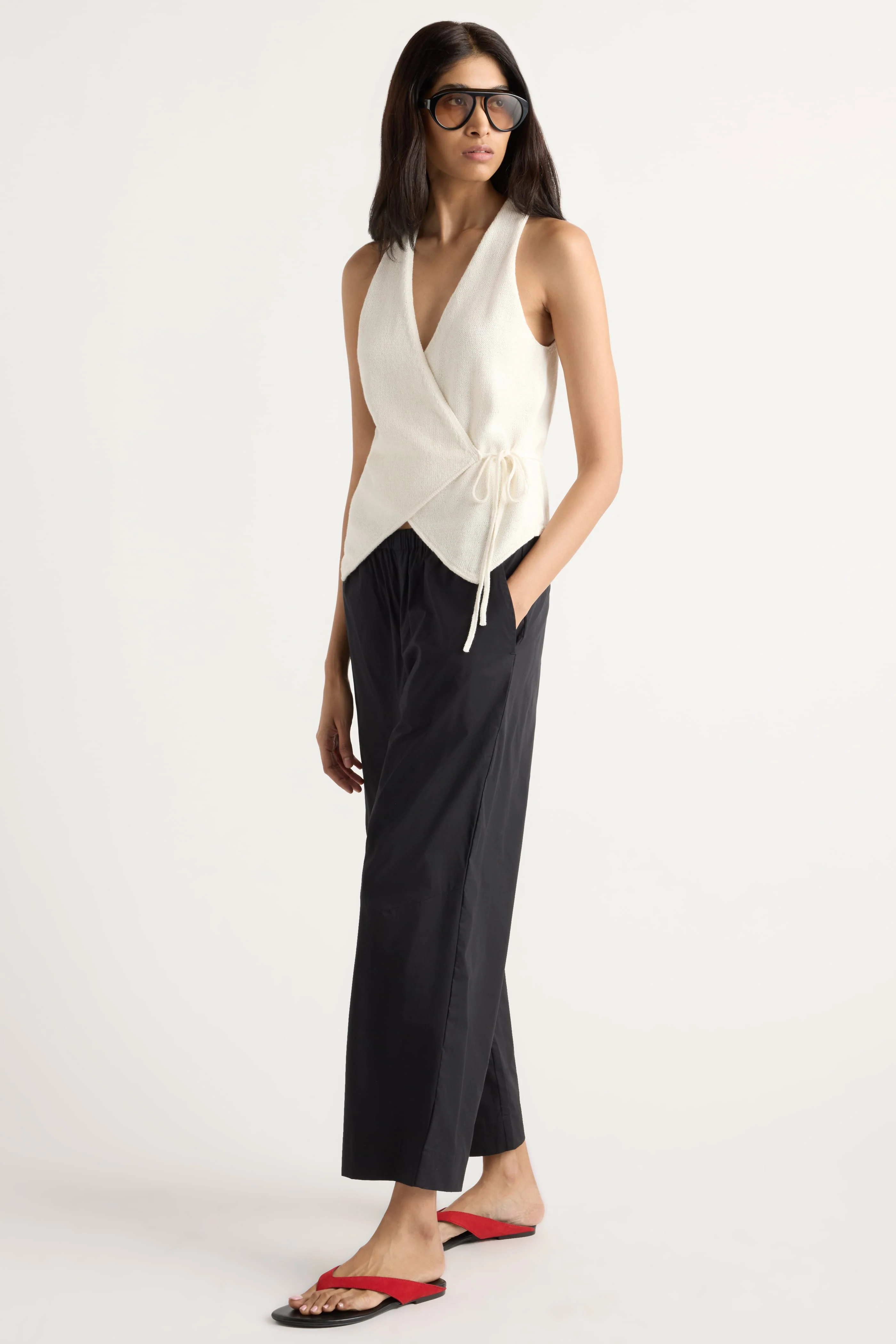 Fatima Wrap Cotton-Linen Knit Top - Image 3