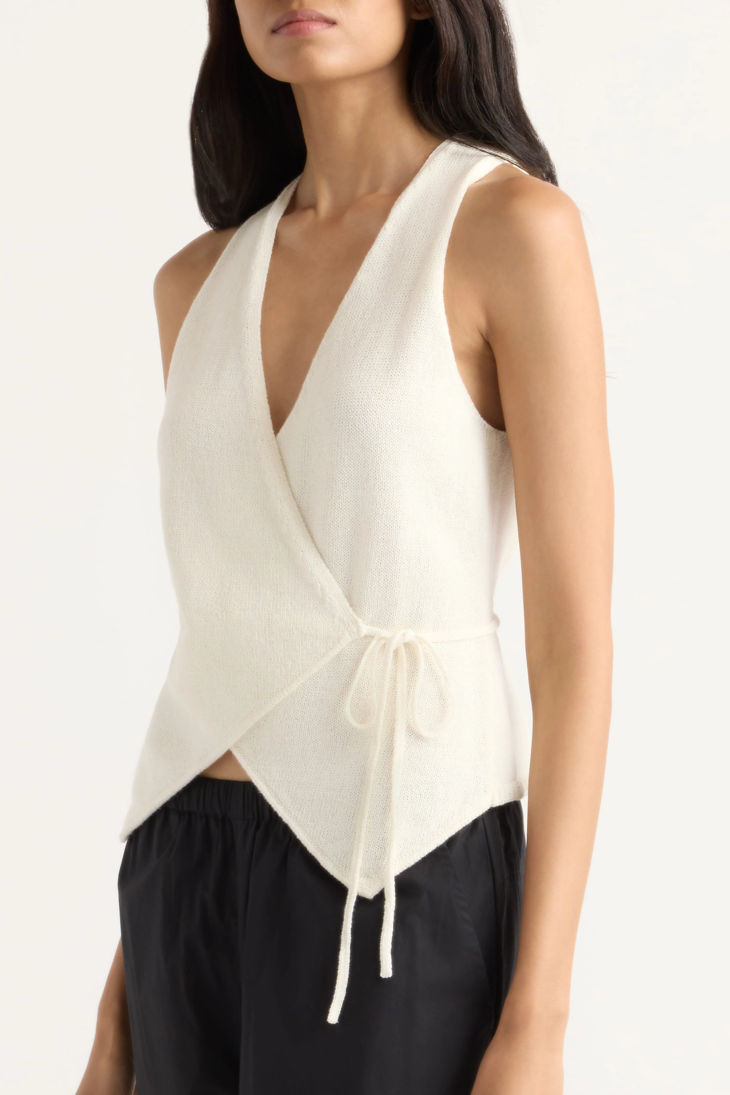 Fatima Wrap Cotton-Linen Knit Top - Image 4