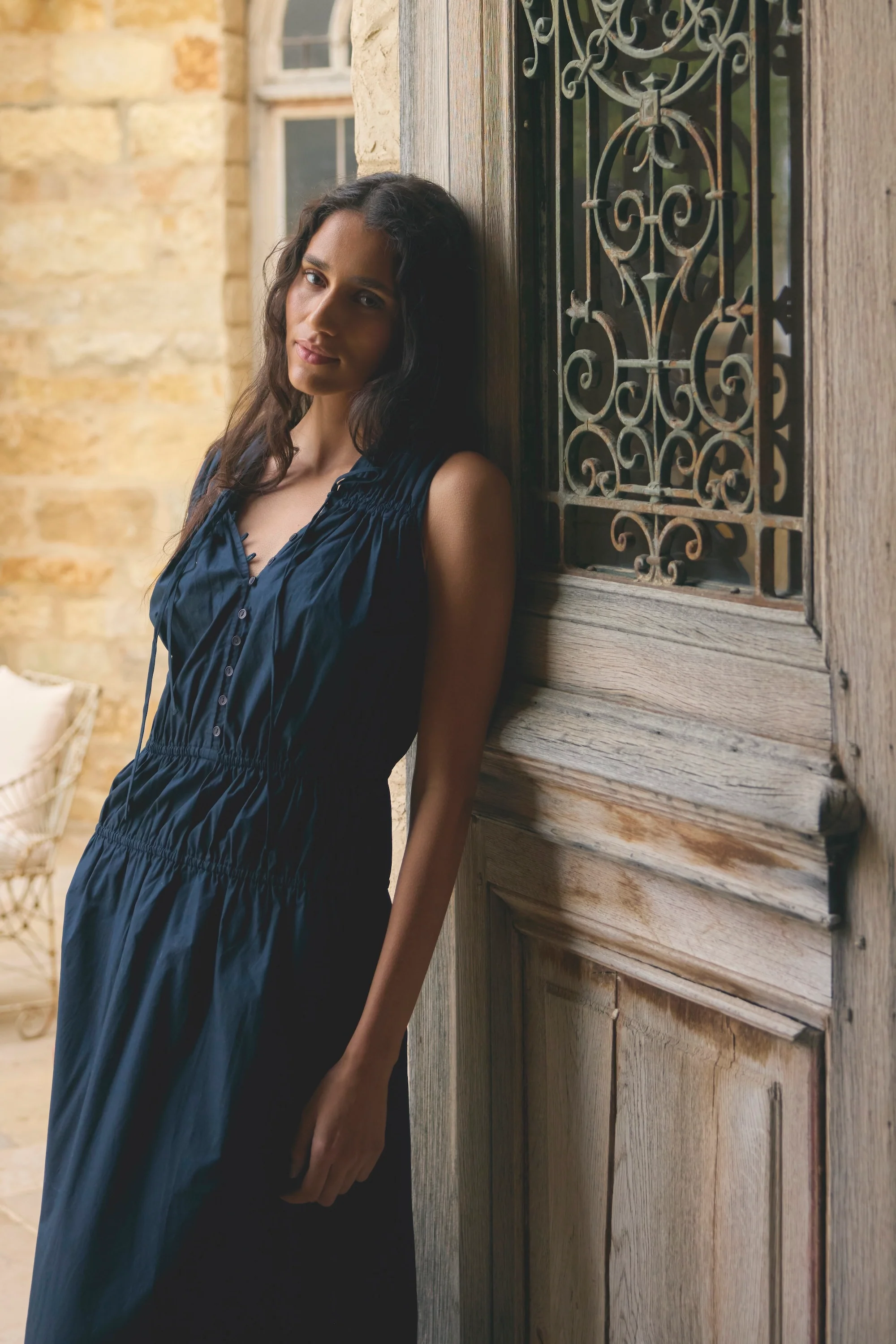 Iga Gathered Organic Cotton Maxi Dress - Image 8
