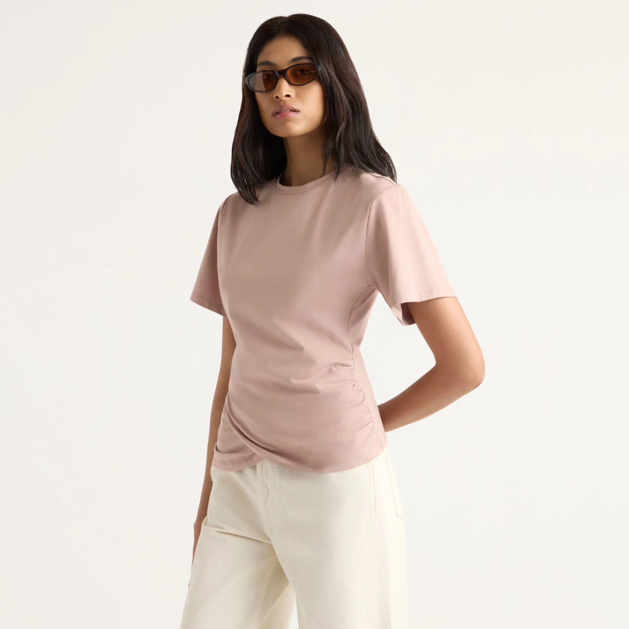 Janette Front-Wrap Jersey Tee