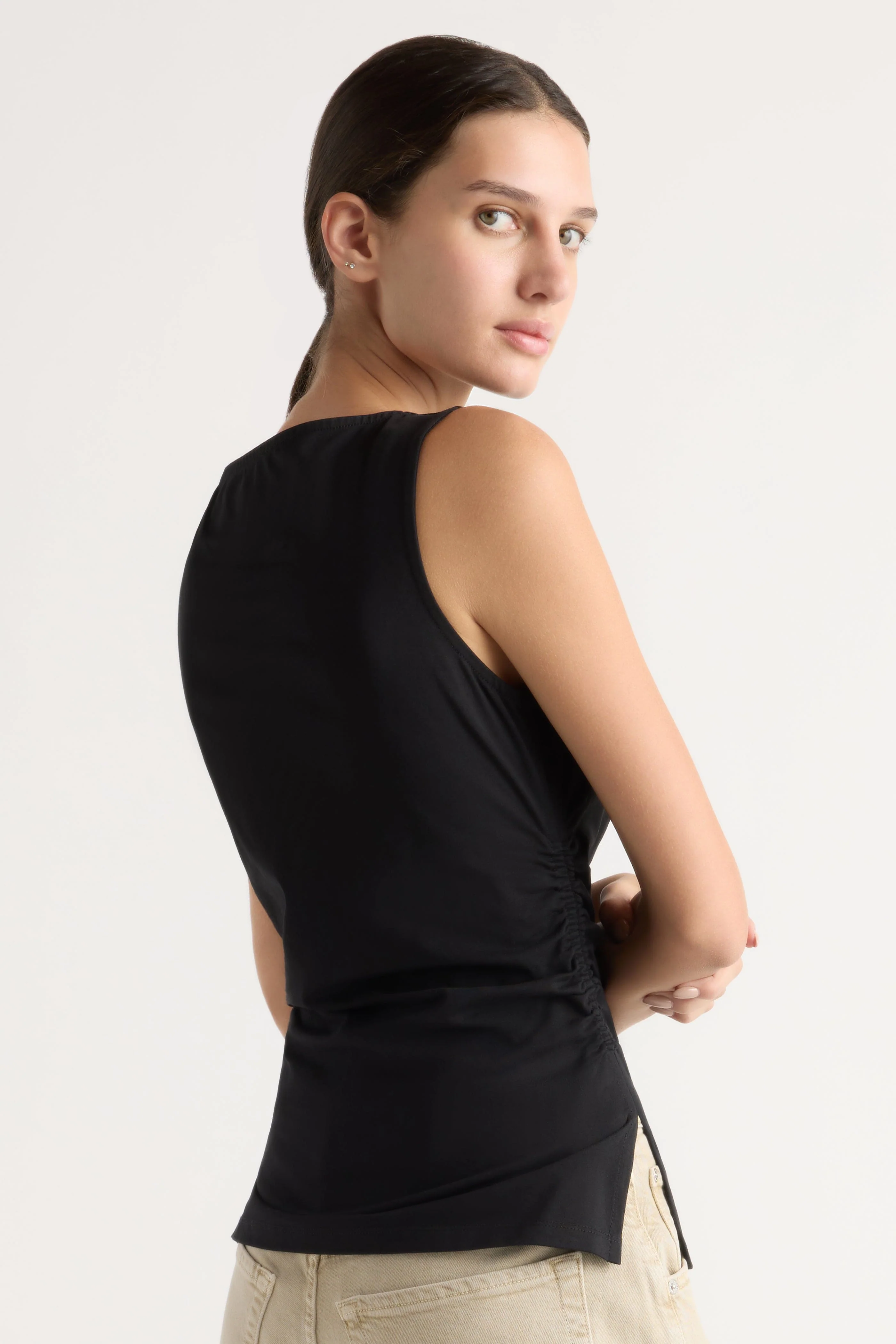 Josie Shirred-Side Cowl-Neck Tee - Image 7