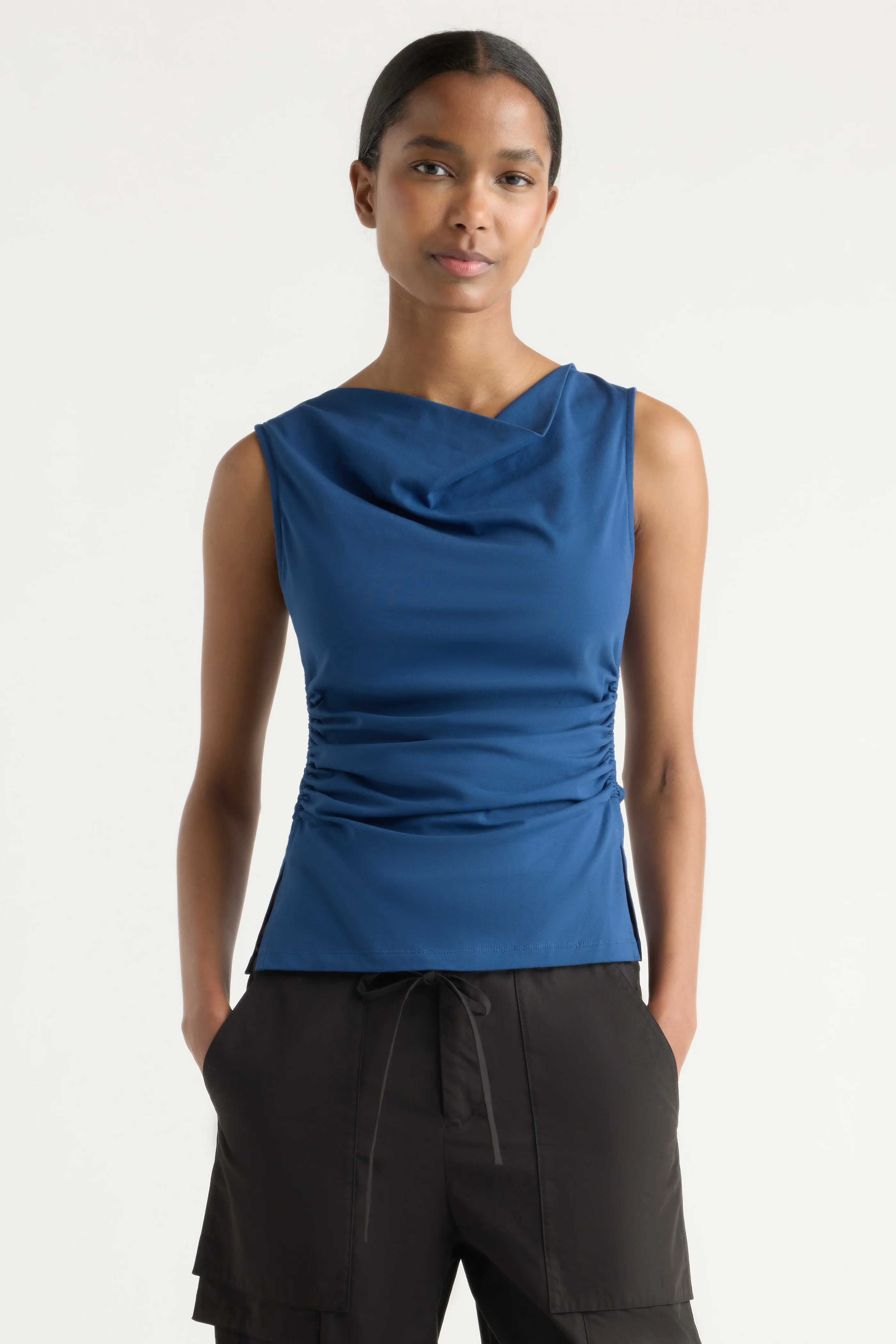 Josie Shirred-Side Cowl-Neck Tee - Image 2