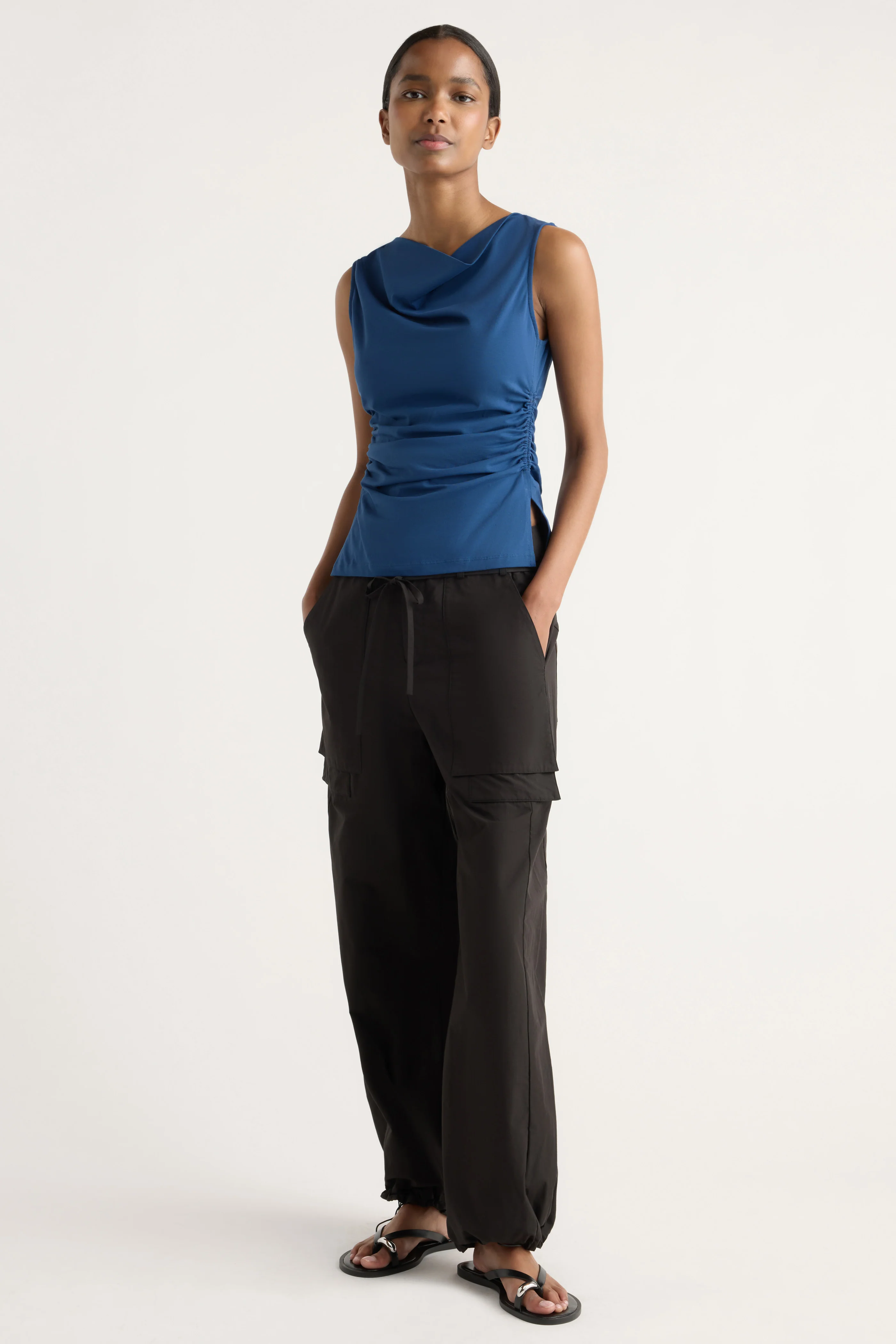 Josie Shirred-Side Cowl-Neck Tee - Image 3