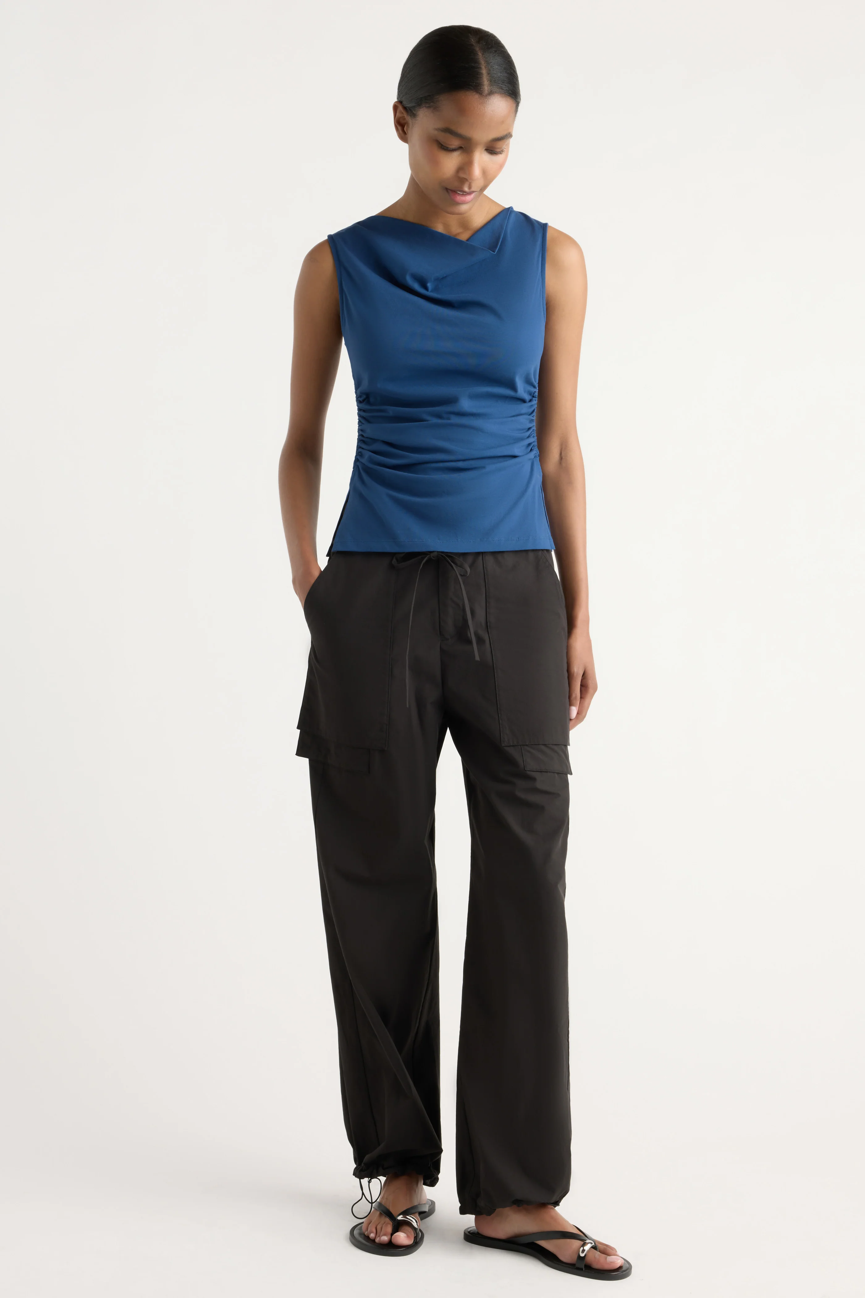 Josie Shirred-Side Cowl-Neck Tee - Image 5