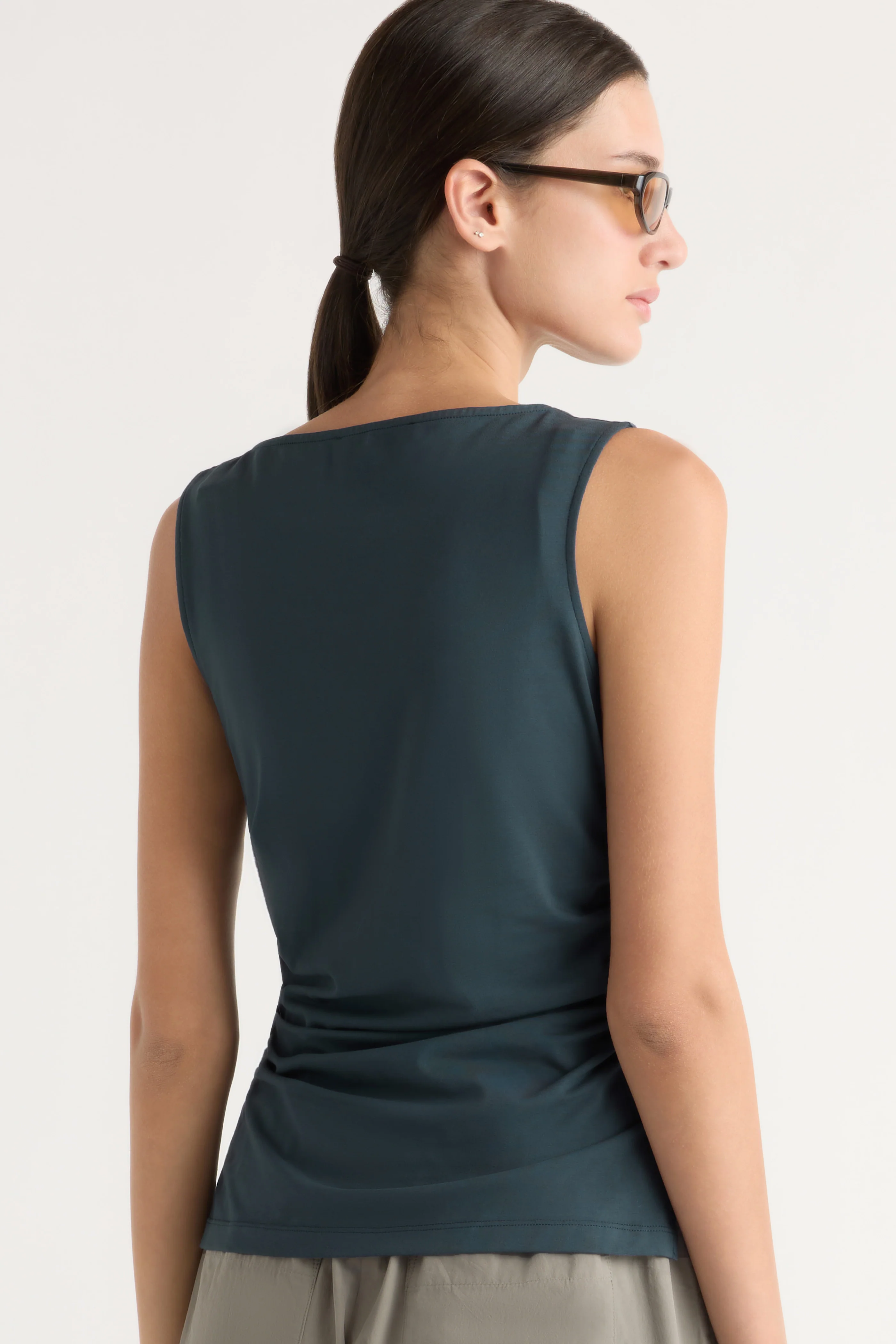 Josie Shirred-Side Cowl-Neck Tee - Image 5