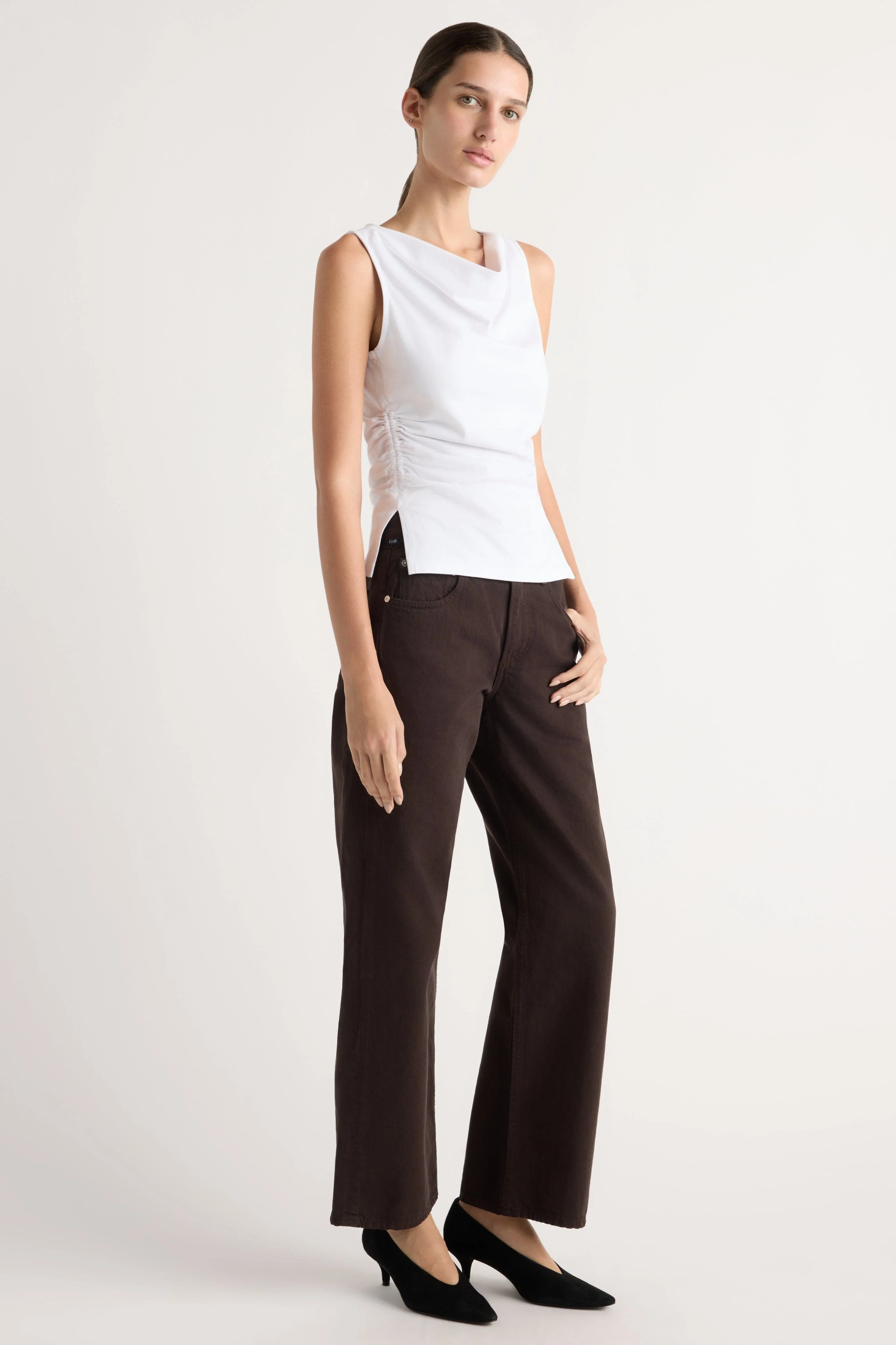Josie Shirred-Side Cowl-Neck Tee - Image 3
