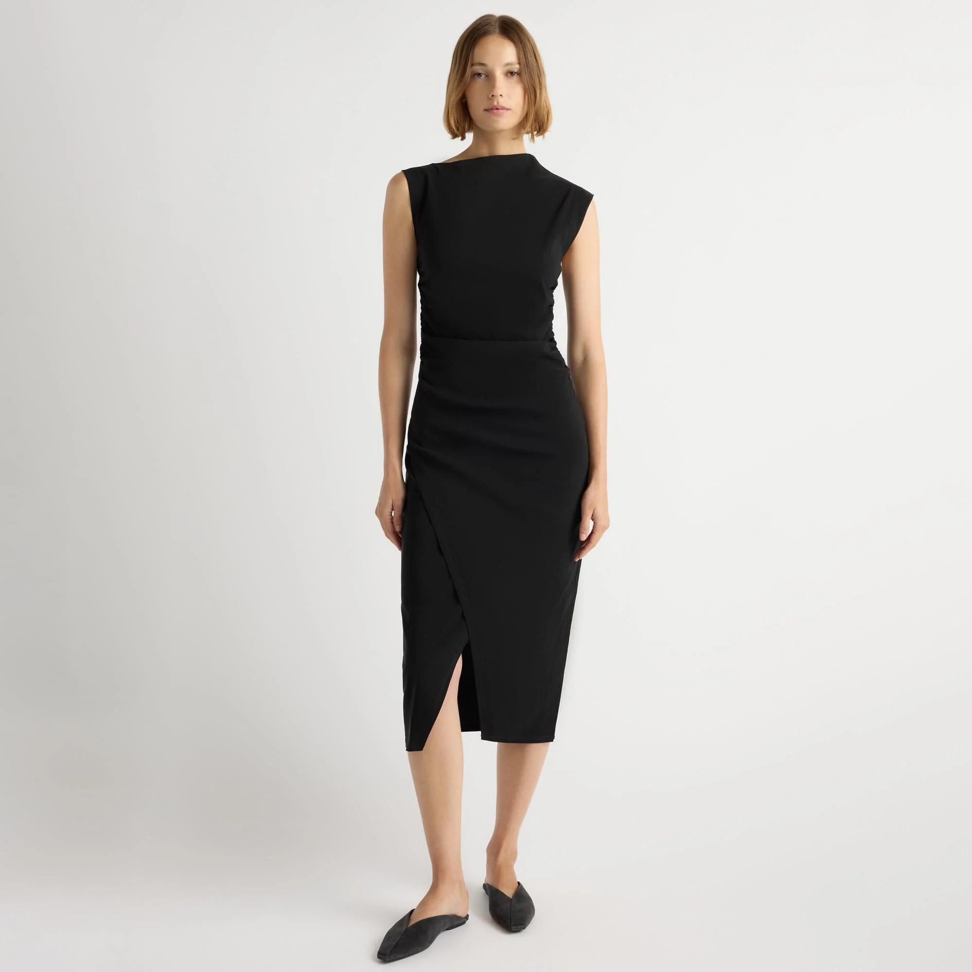 Manon Asymmetric-Neck Ruched Dress