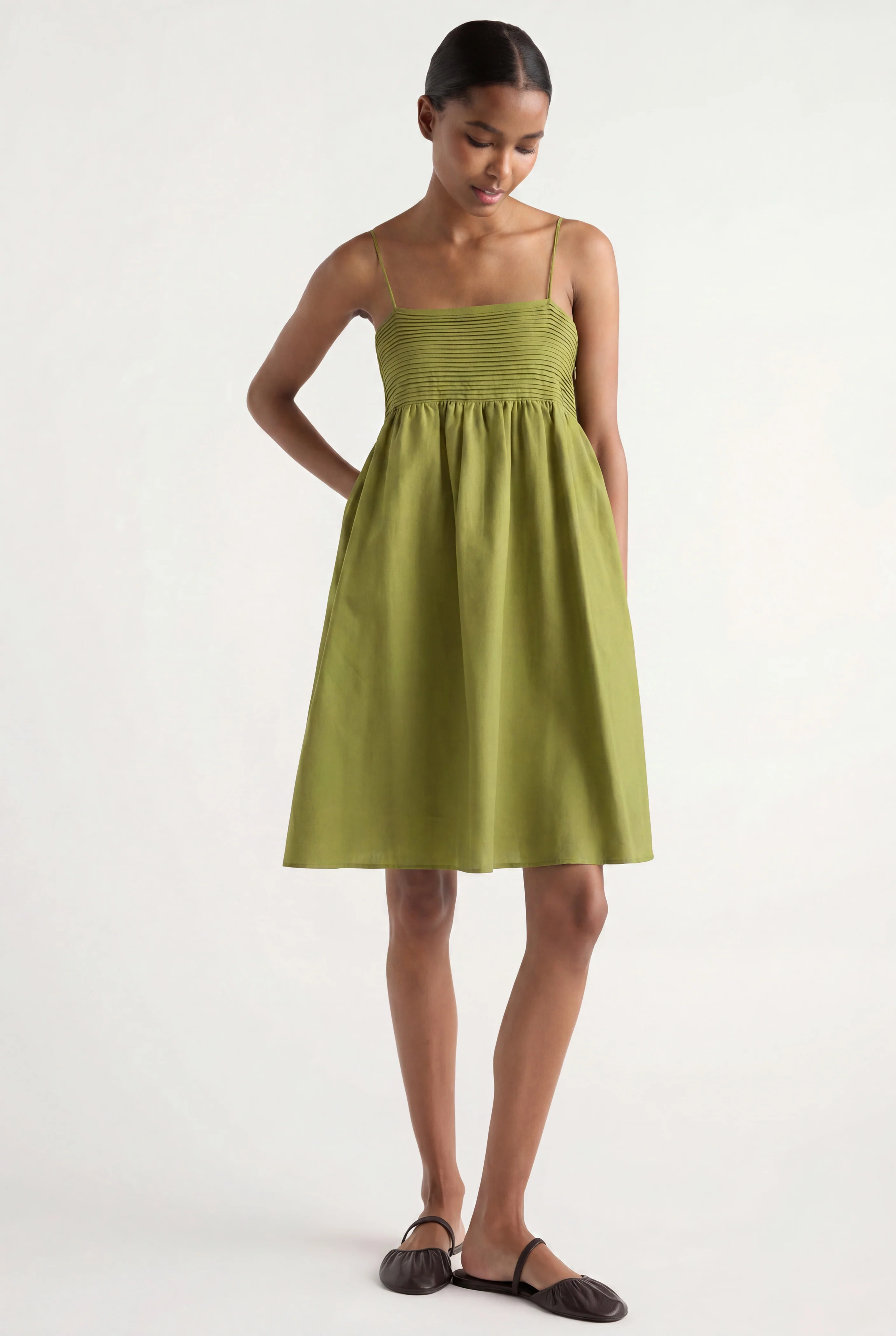 Myra Pintuck Cotton-Silk Dress - Image 4
