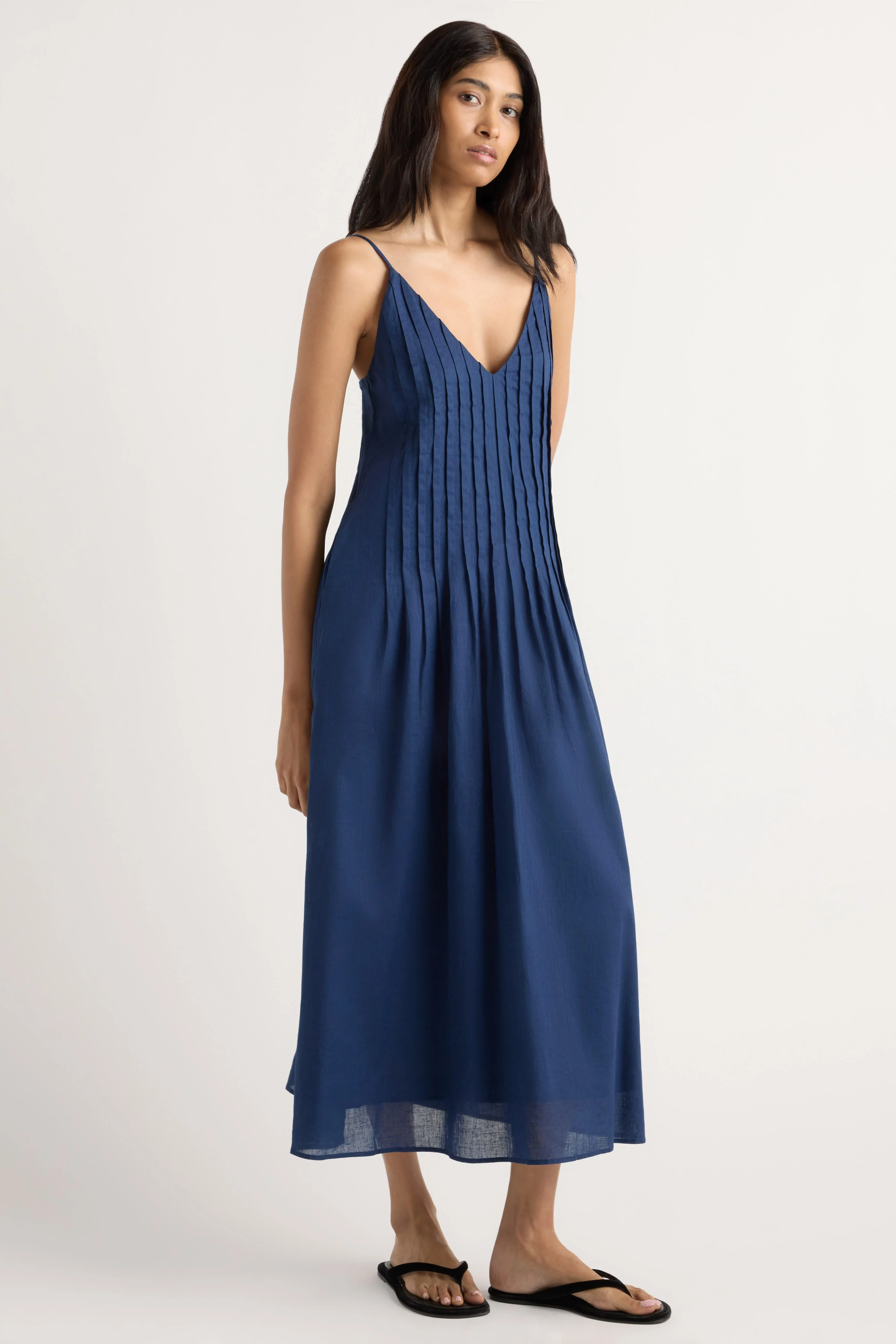 Naomi Pleated Linen-Cotton Dress - Image 2