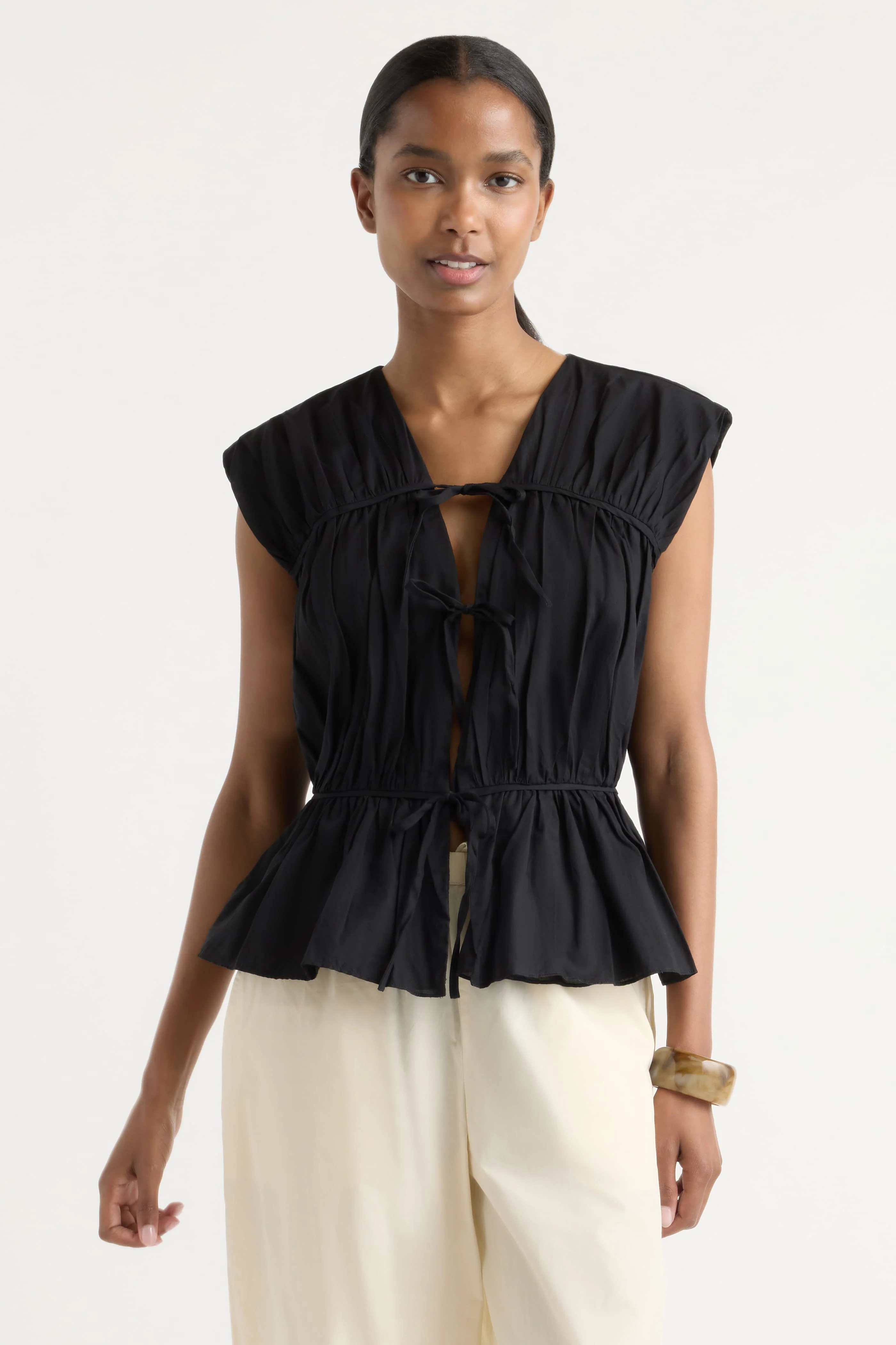 Norah Tie-Front Organic Cotton Blouse - Image 2