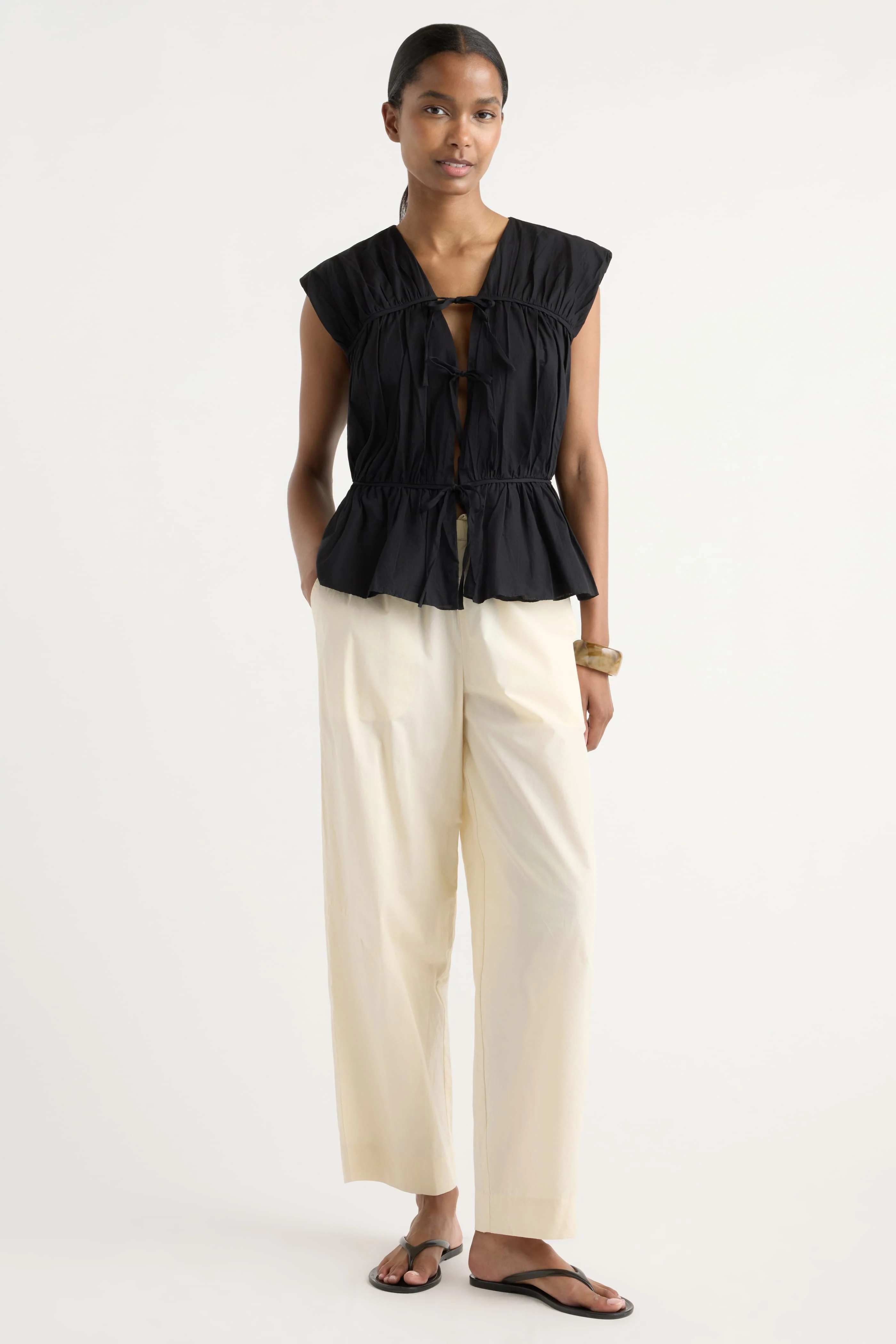 Norah Tie-Front Organic Cotton Blouse - Image 3