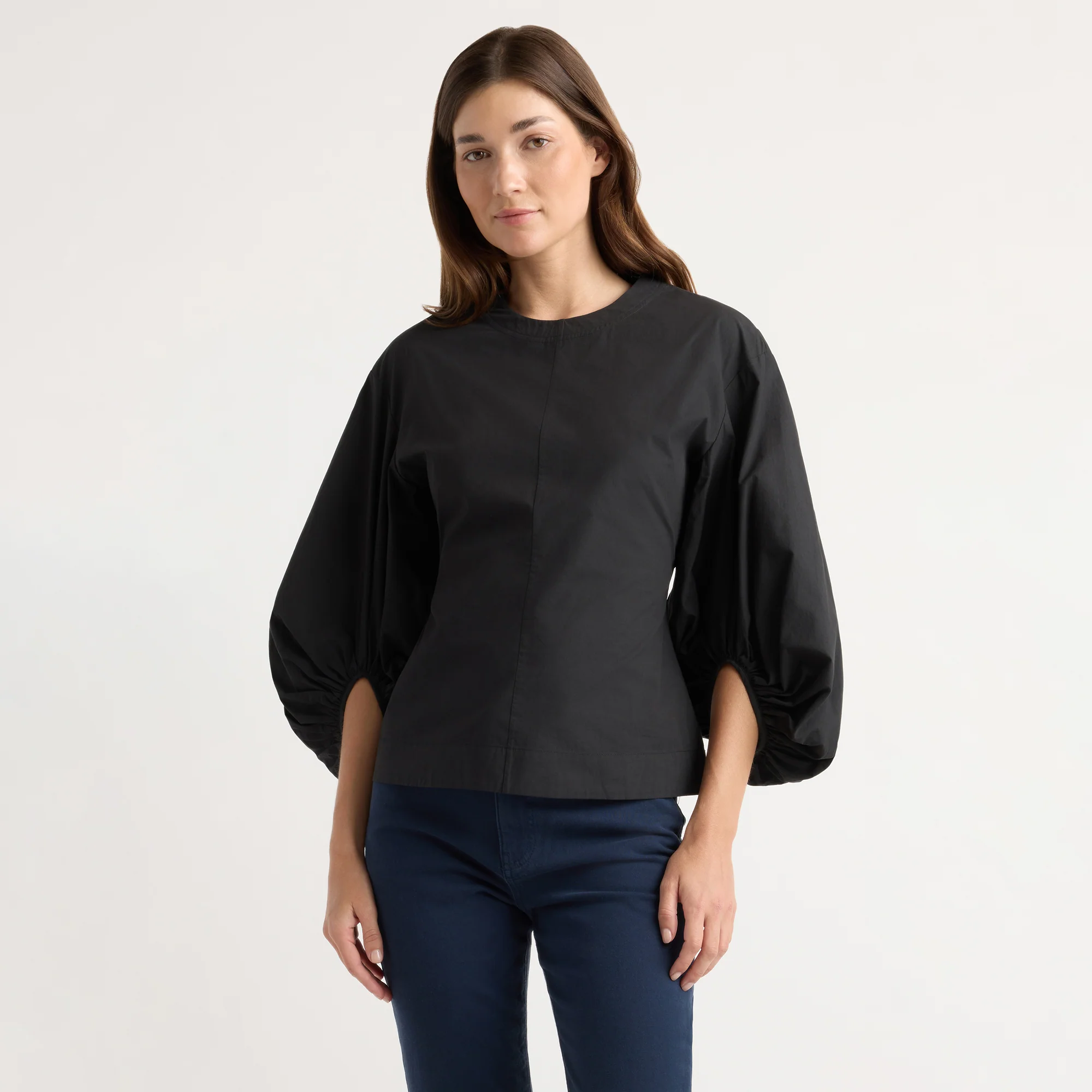 Odessa Sculpted Balloon-Sleeve Blouse