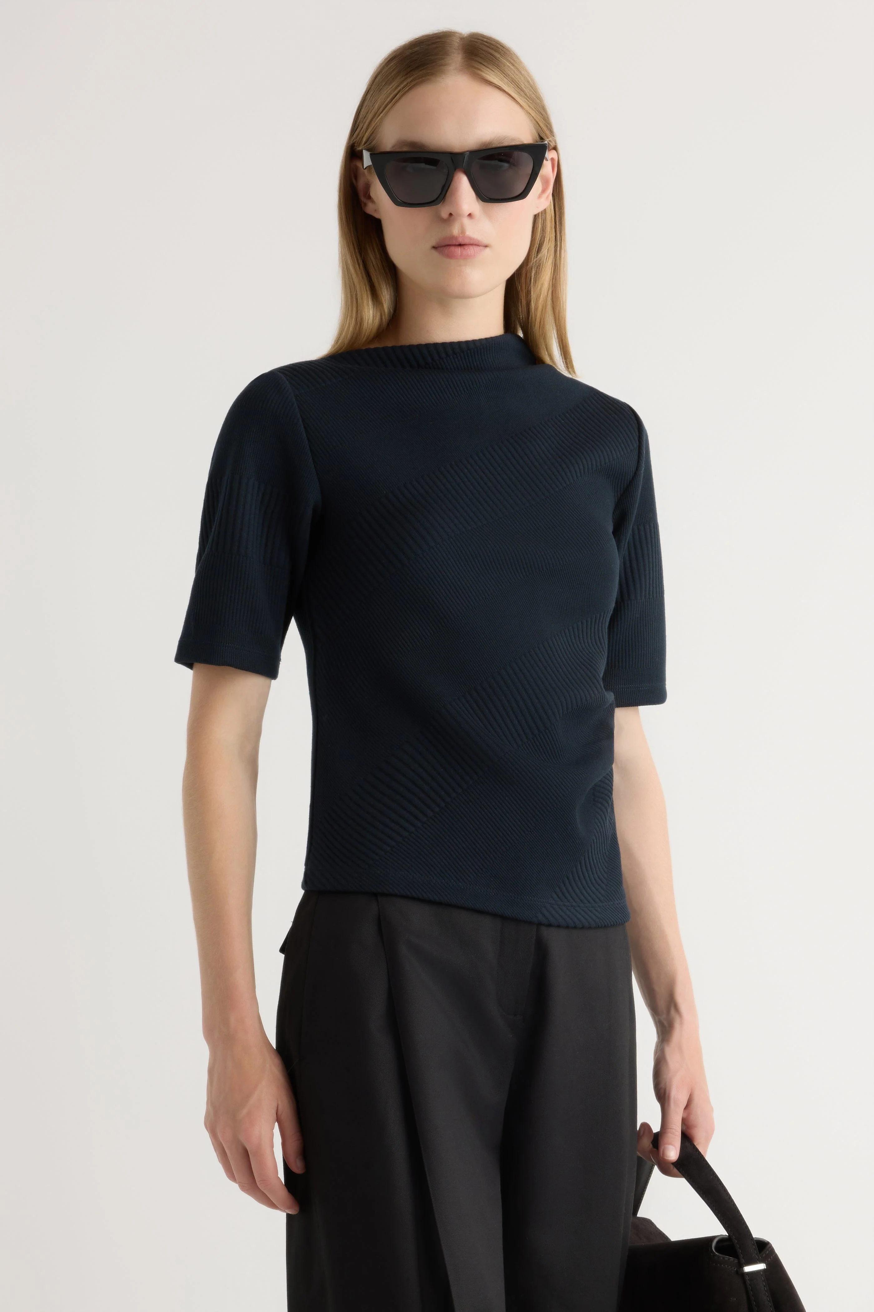 Pauline Ribbed Asymmetric-Neck Top - Image 5