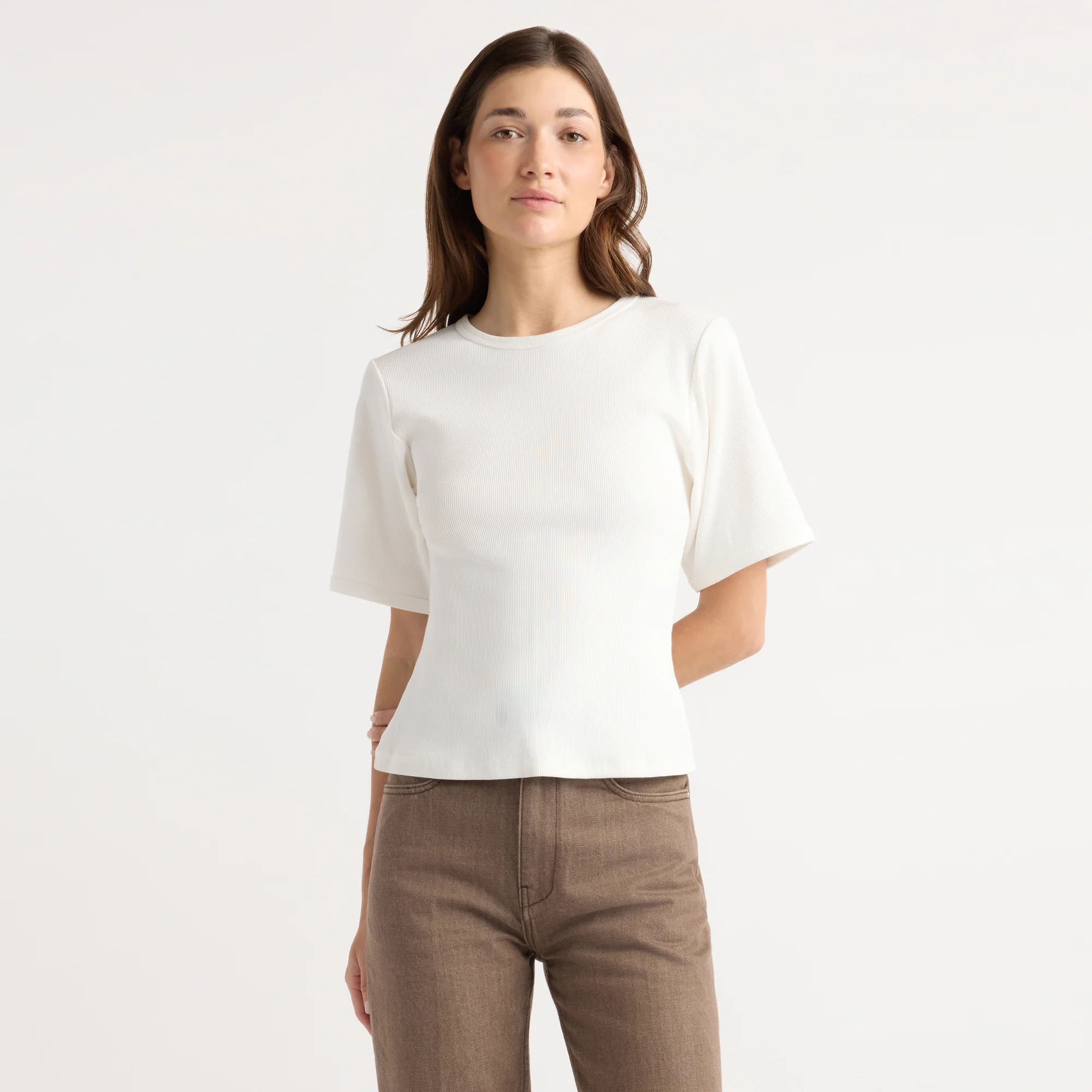 Reanne Ribbed Sculpted Crew-Neck Tee