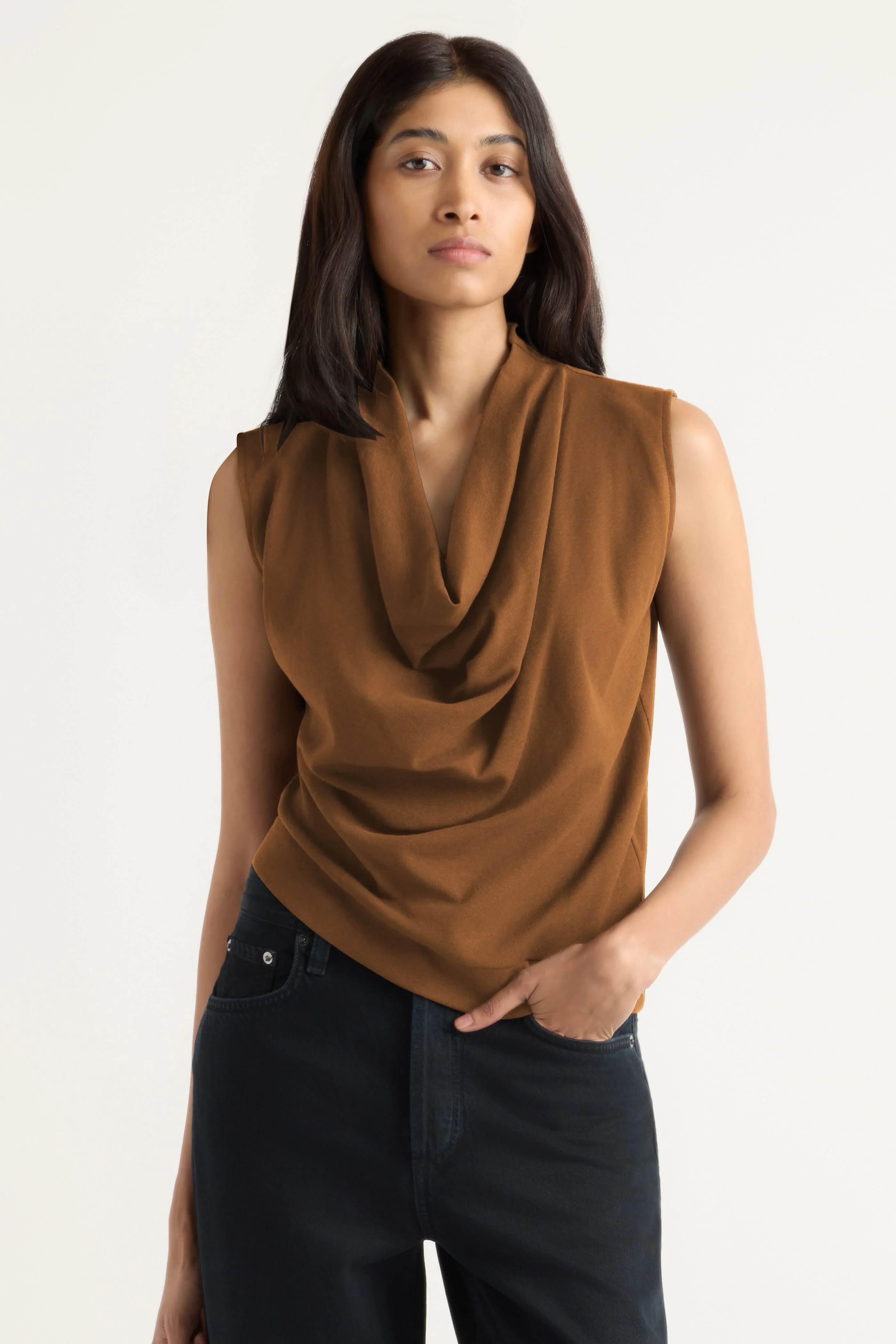 Romy Cotton-Linen Cowl-Neck Tee - Image 2