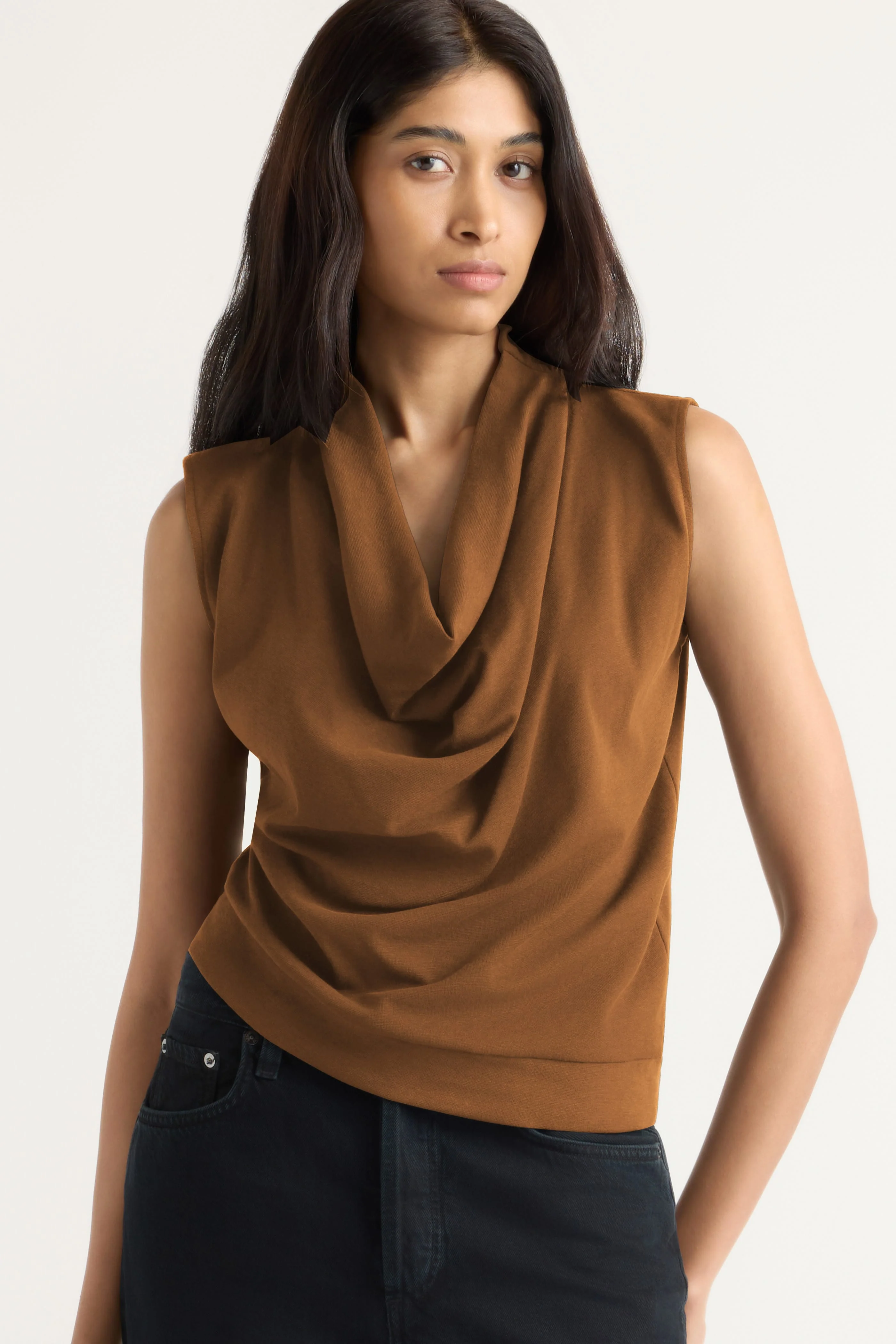 Romy Cotton-Linen Cowl-Neck Tee - Image 6