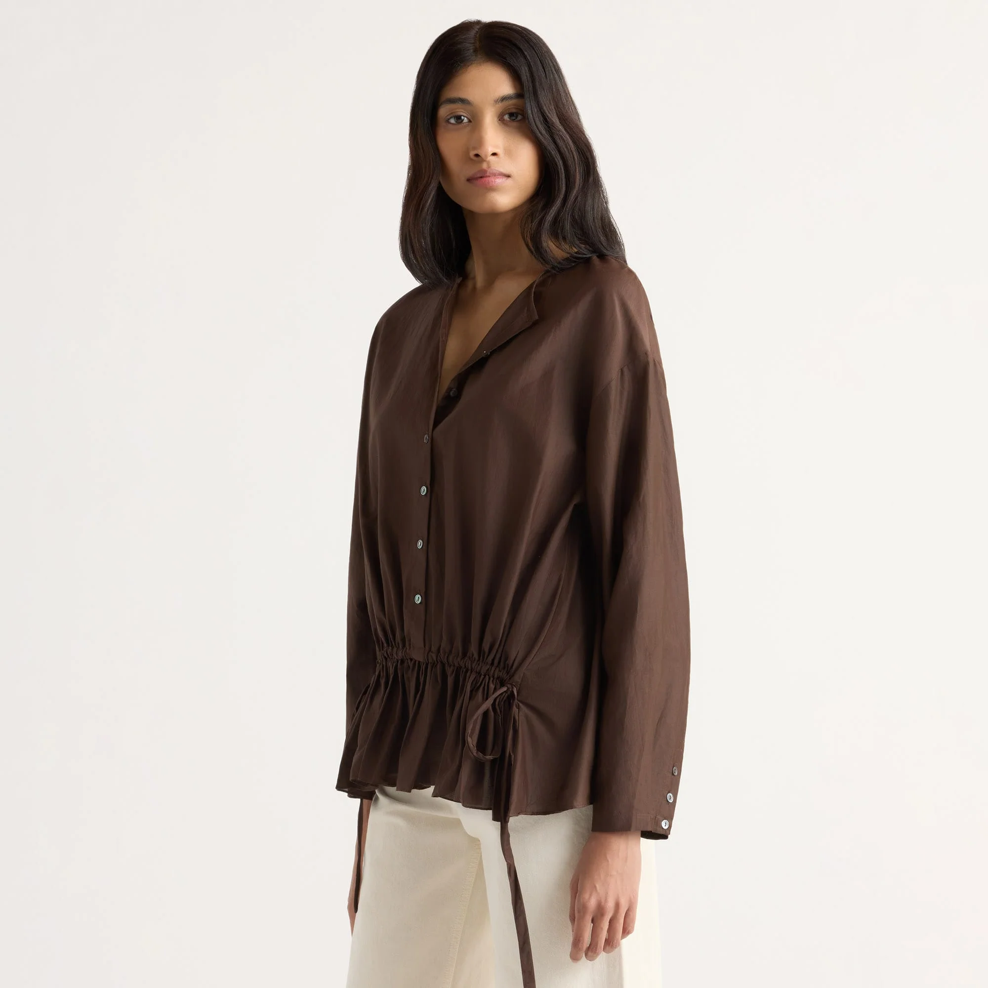 Sinead Cotton-Silk Ruffle Tunic Blouse