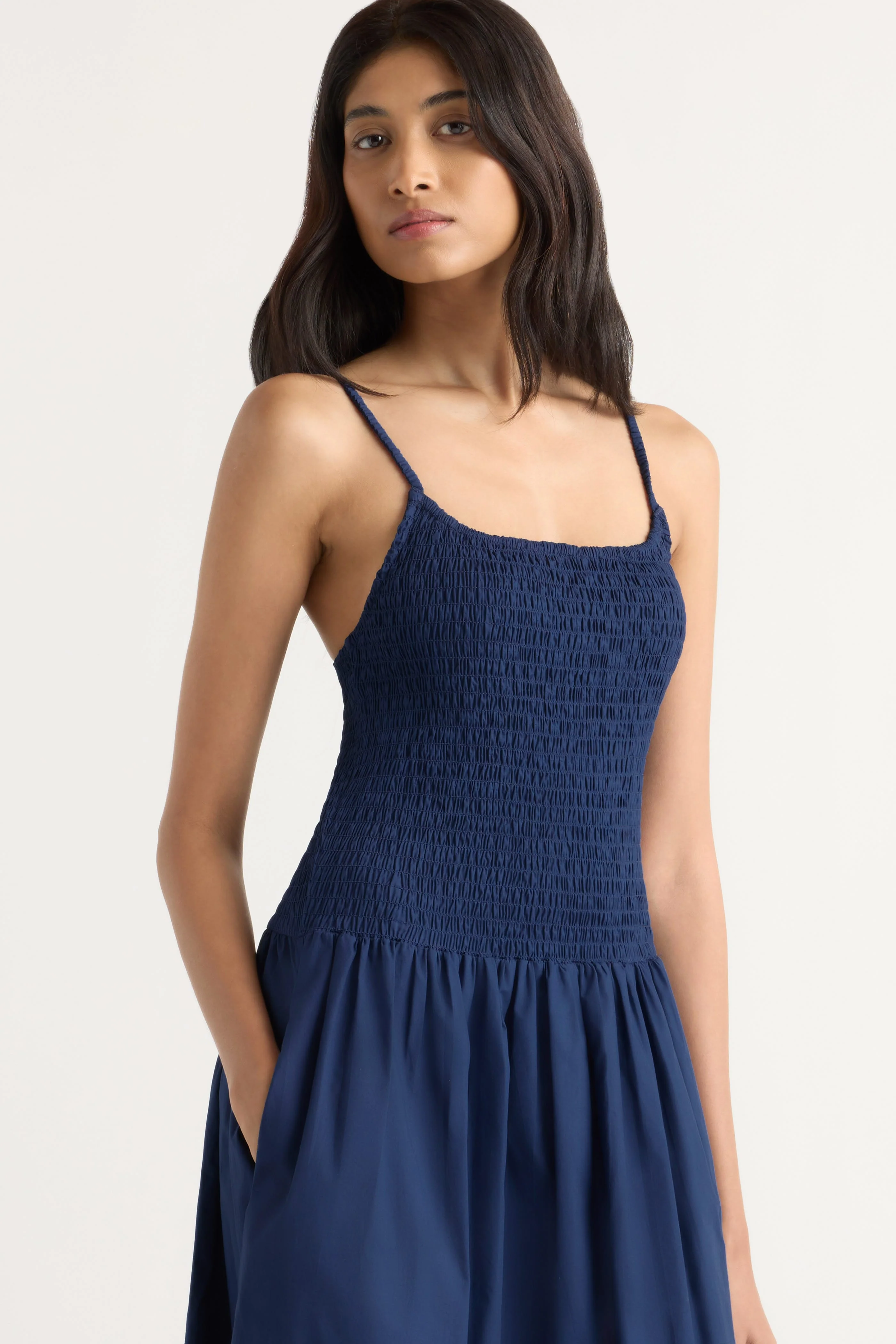 Venus Smocked Organic Cotton Midi Dress - Image 3