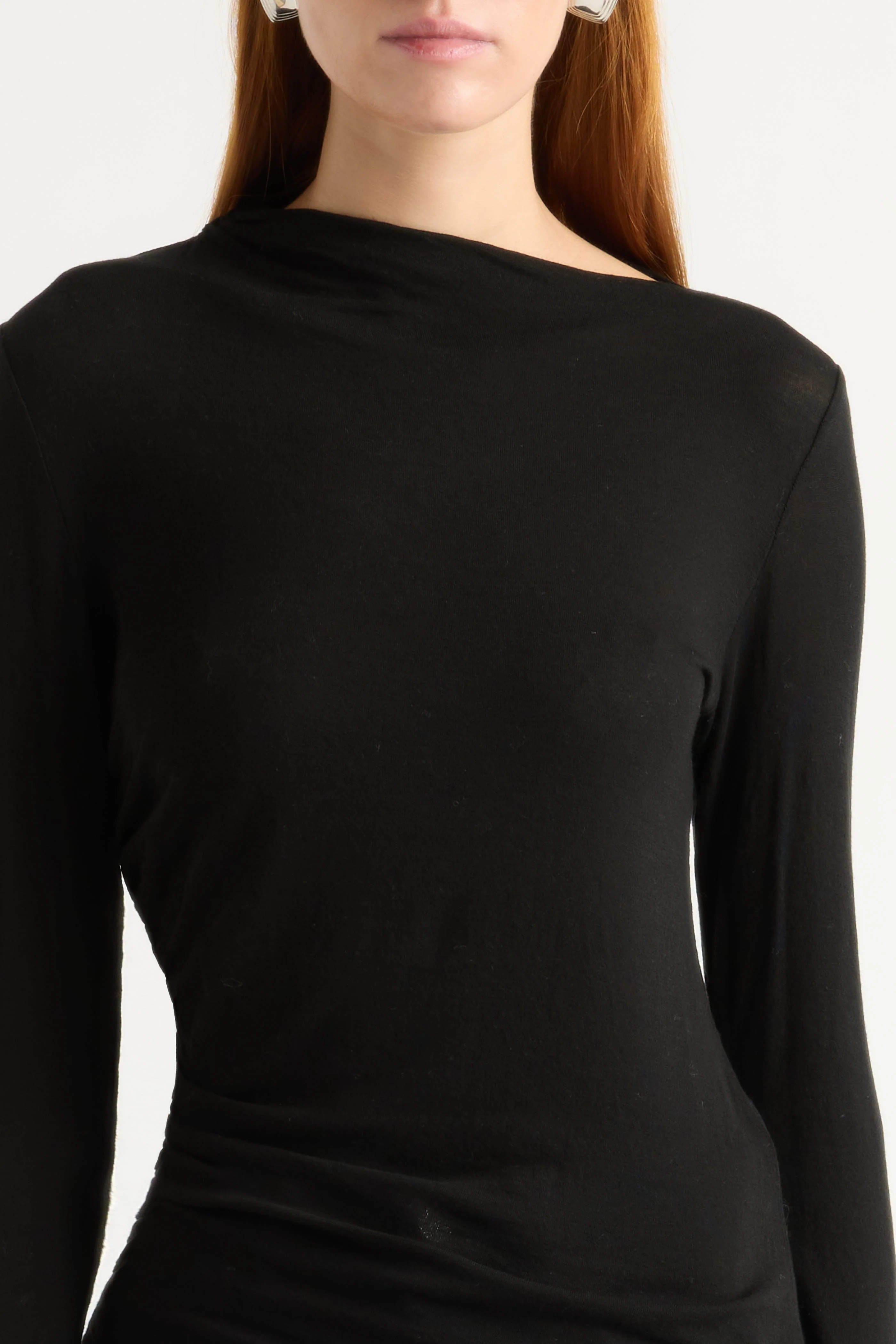 Vittoria Asymmetric-Neck Semi-Sheer Ruched Tee - Image 4