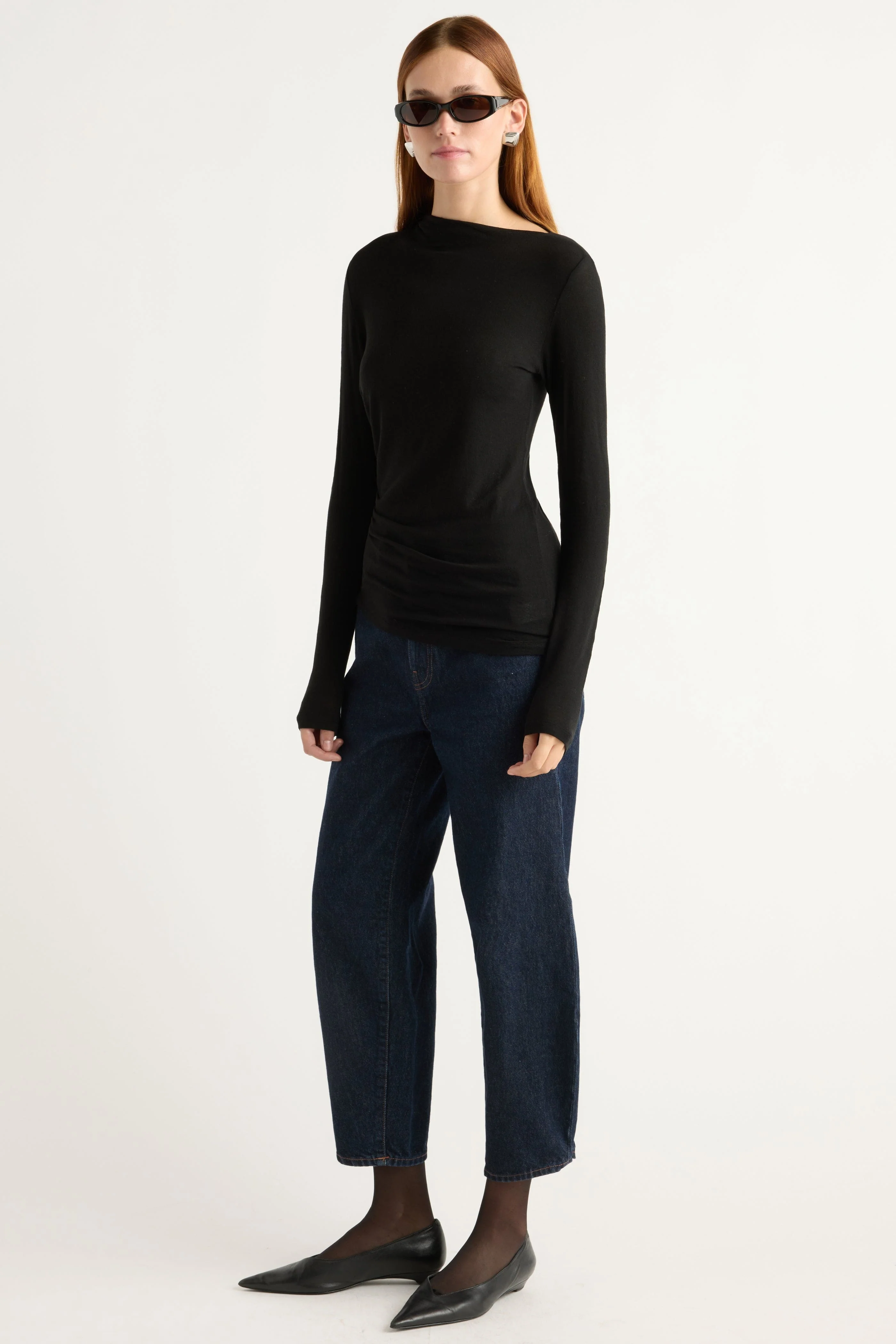 Vittoria Asymmetric-Neck Semi-Sheer Ruched Tee - Image 5