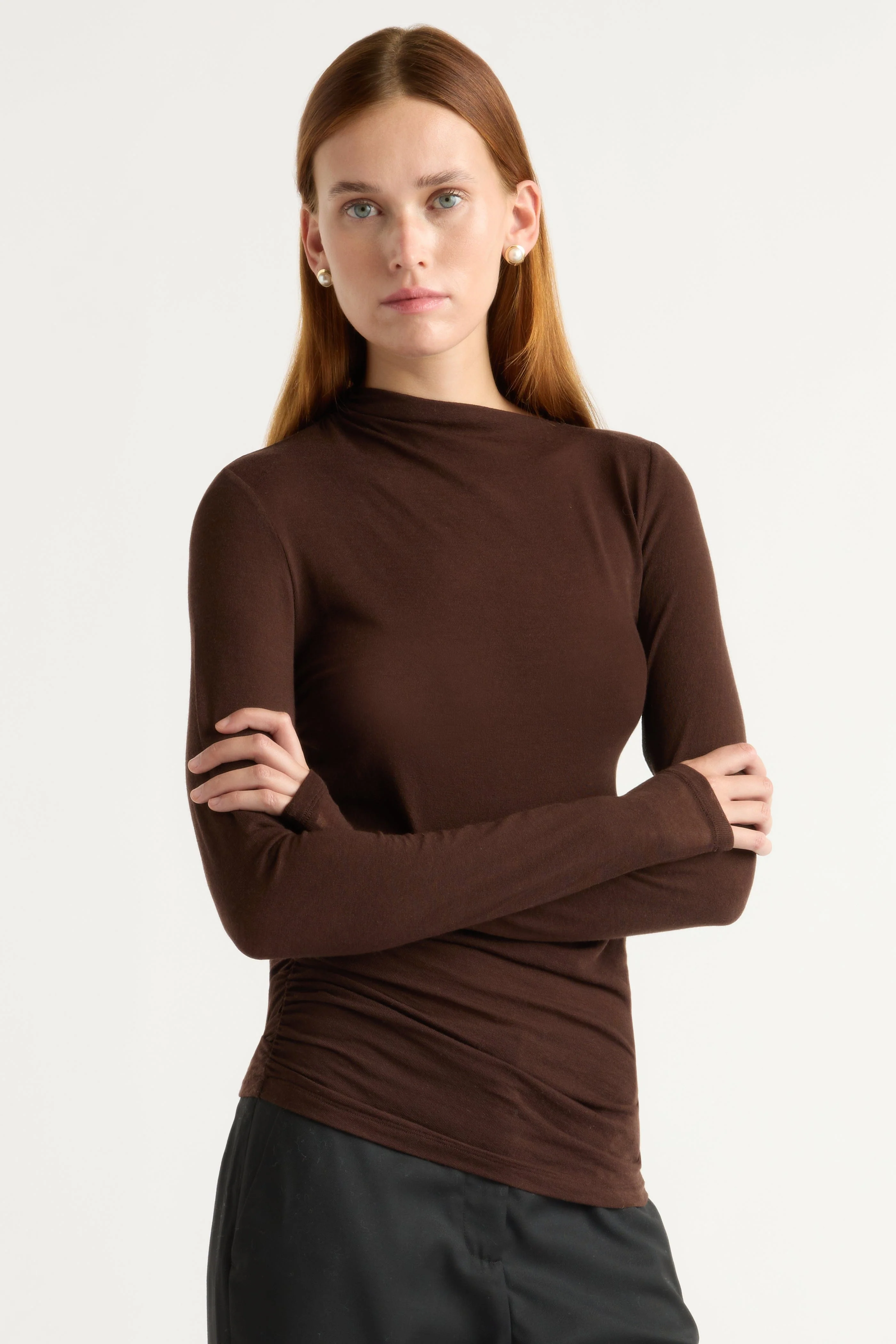 Vittoria Asymmetric-Neck Semi-Sheer Ruched Tee - Image 2