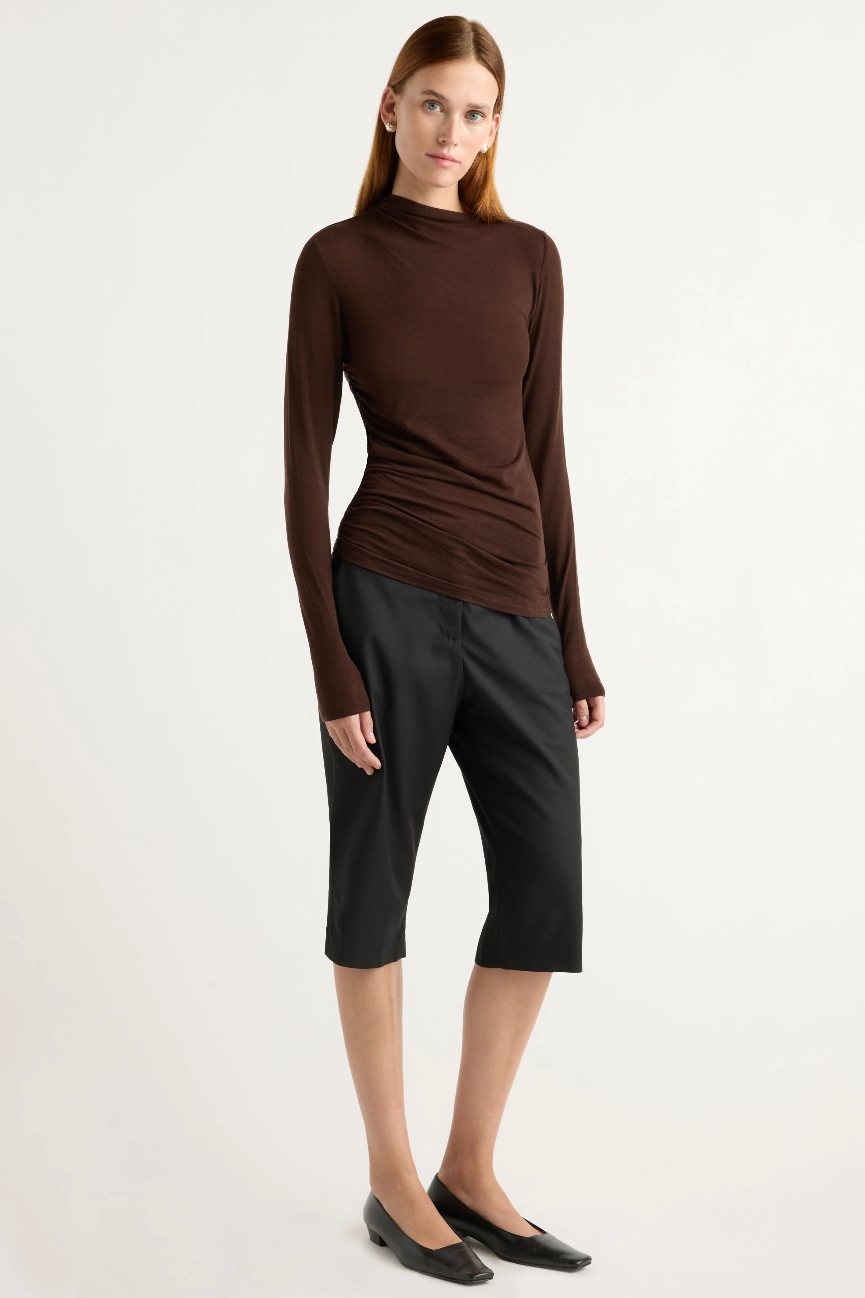 Vittoria Asymmetric-Neck Semi-Sheer Ruched Tee - Image 3