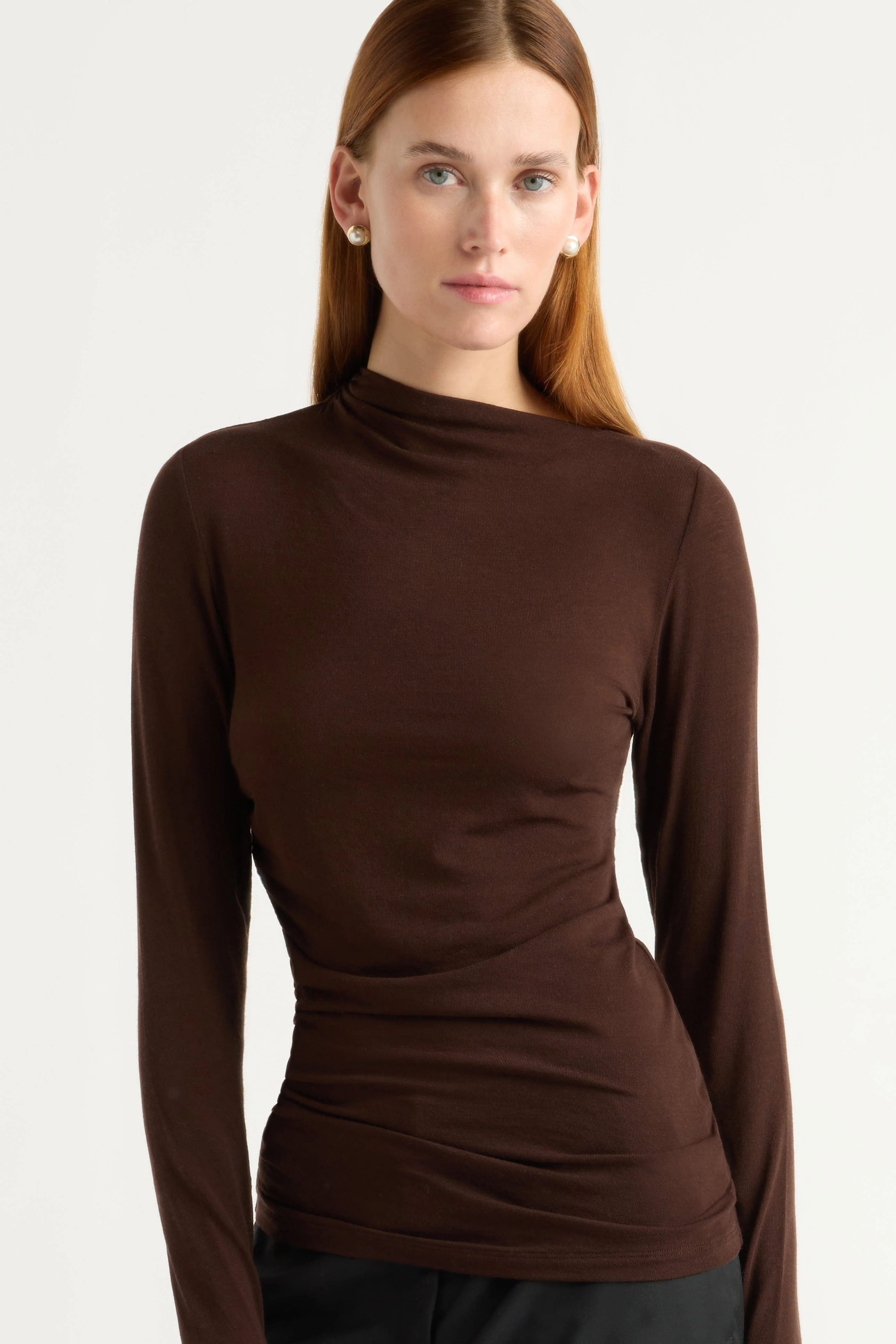 Vittoria Asymmetric-Neck Semi-Sheer Ruched Tee - Image 4