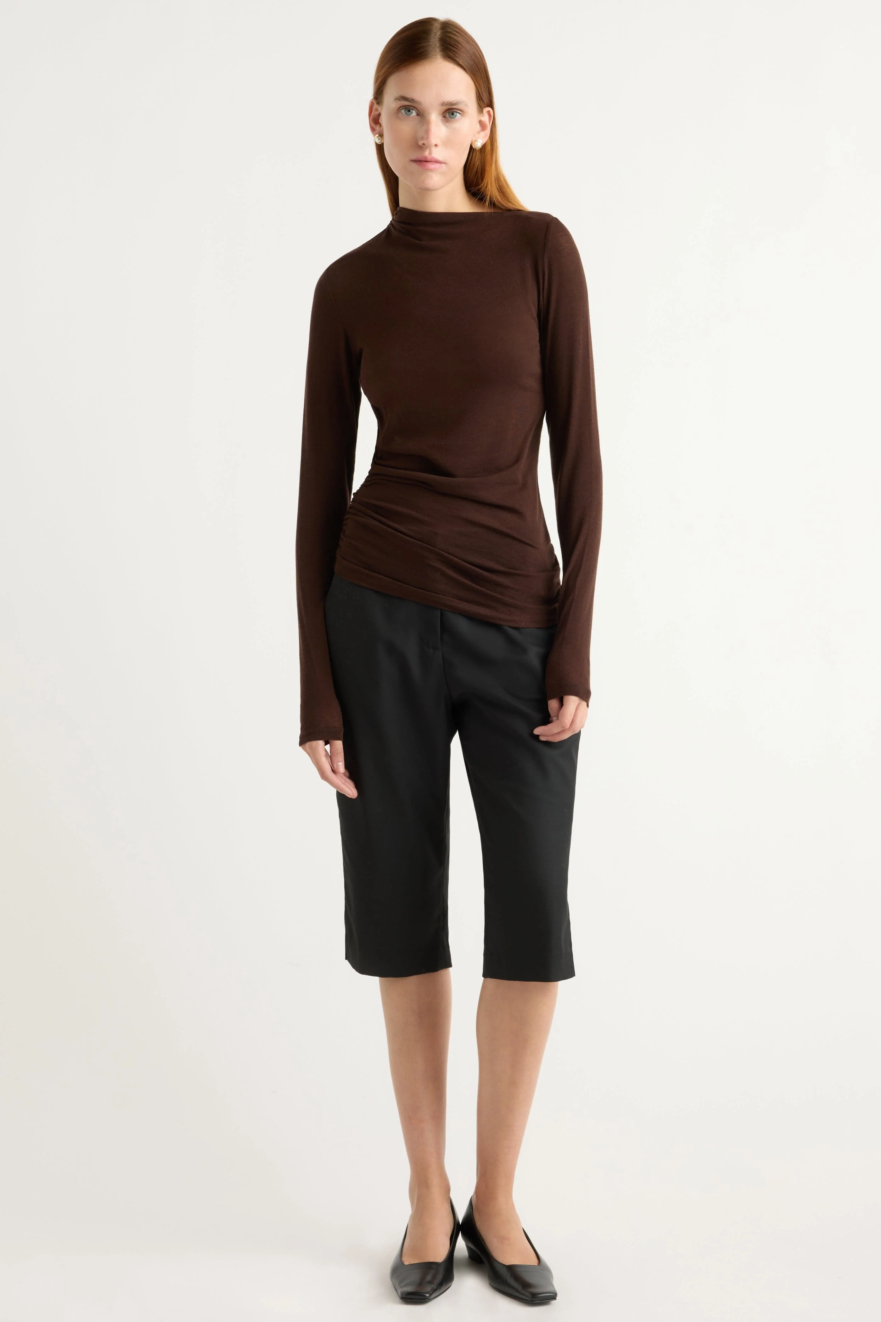 Vittoria Asymmetric-Neck Semi-Sheer Ruched Tee - Image 5