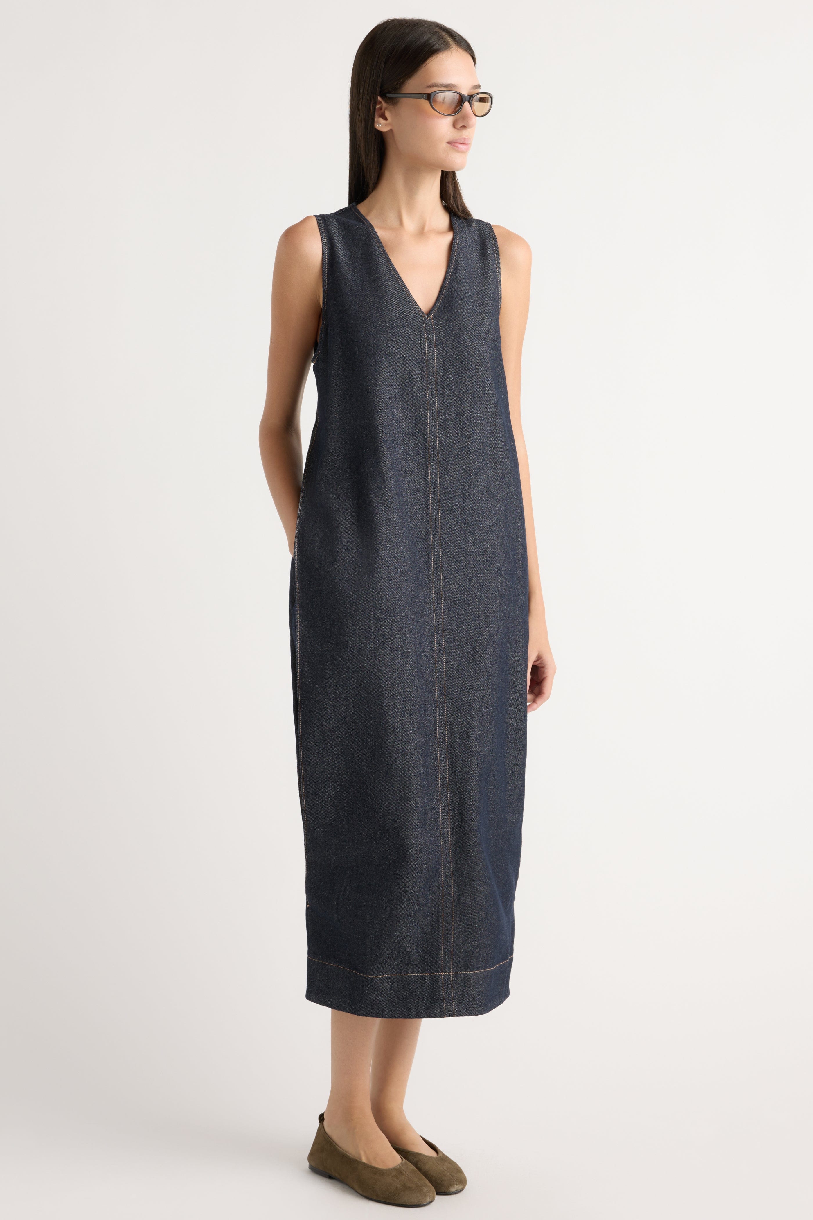 Yusra Side-Pleat Dome Denim Dress - Image 4