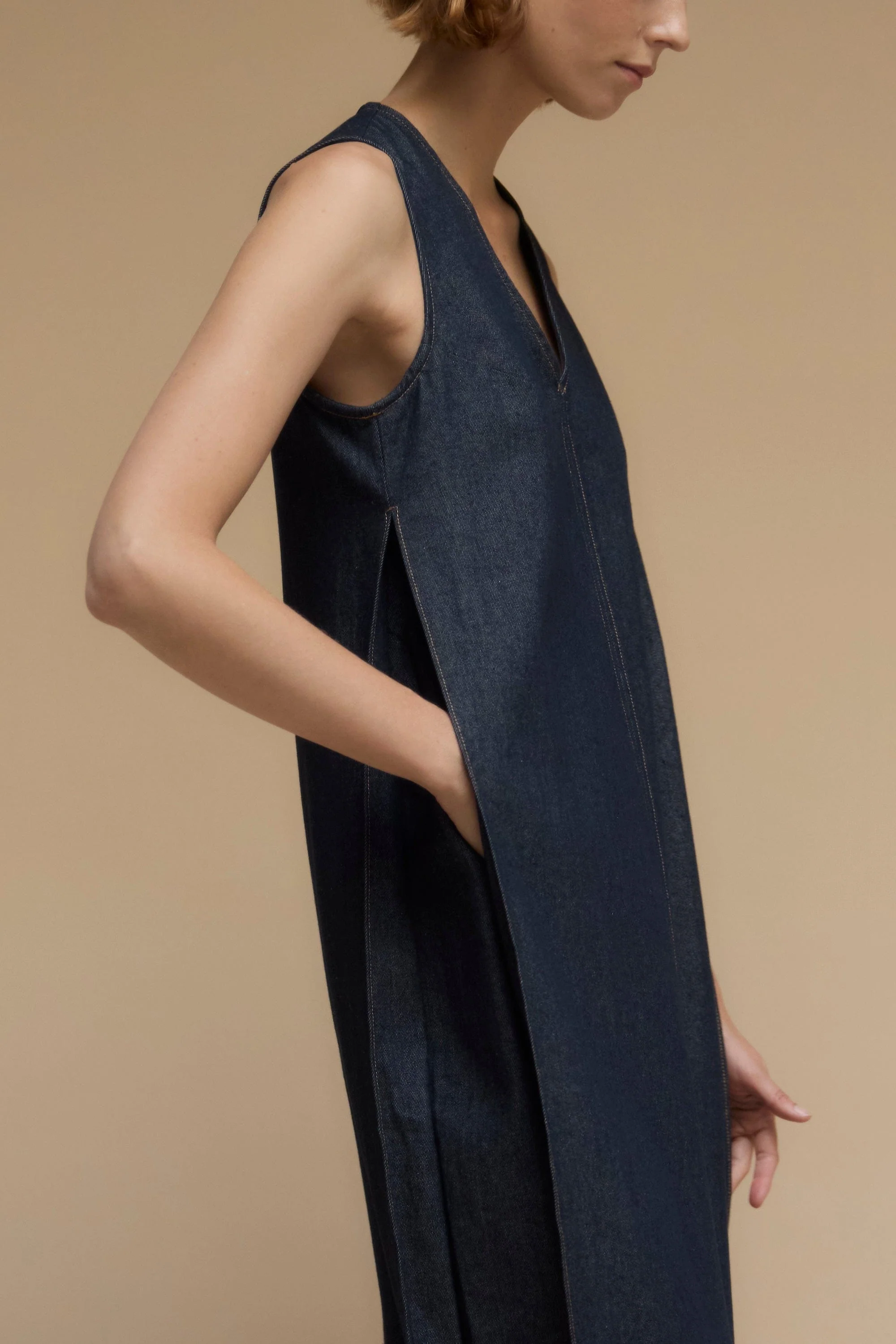 Yusra Side-Pleat Dome Denim Dress - Image 9