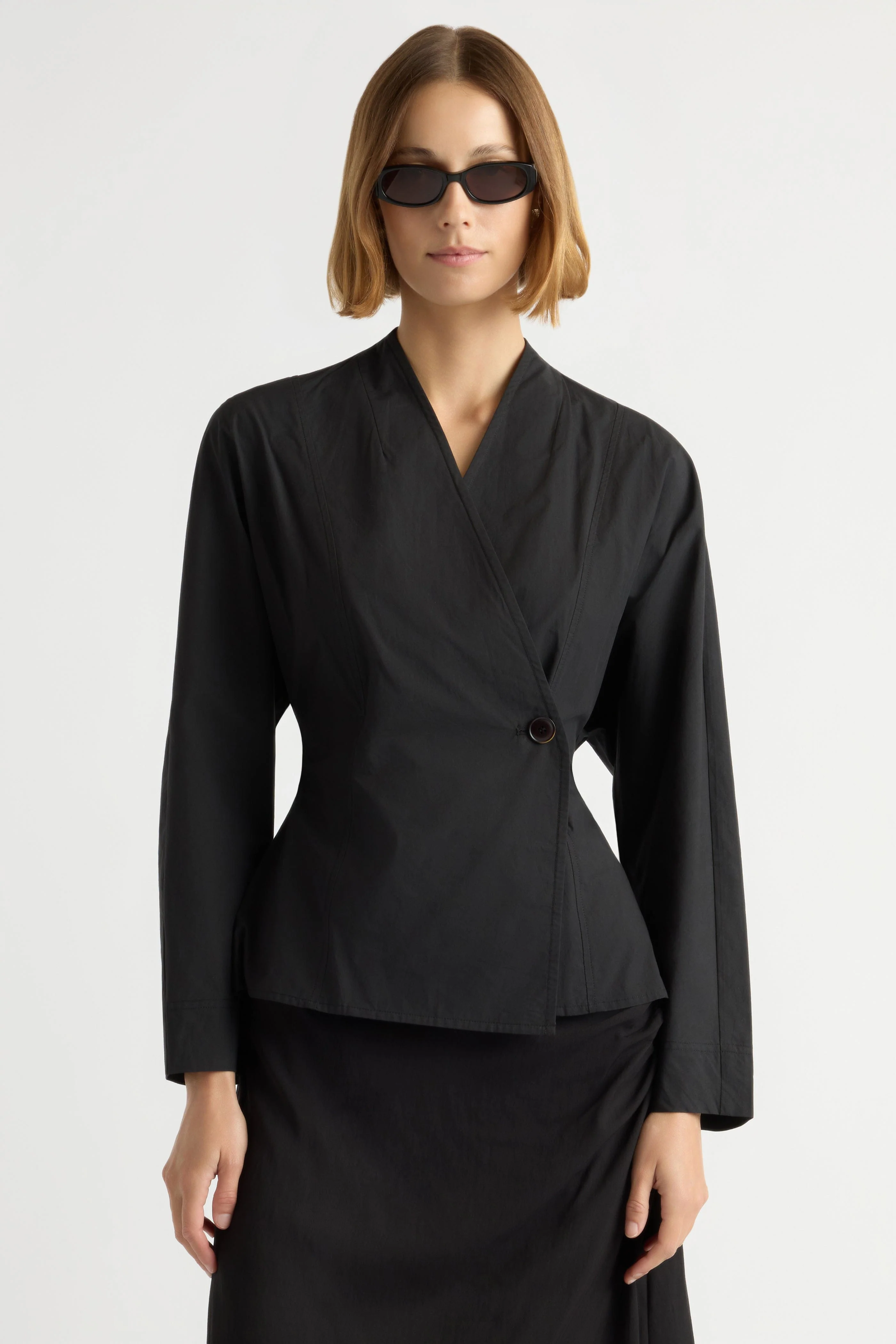 Zainab Sculpted Cotton Poplin Wrap Blouse - Image 2